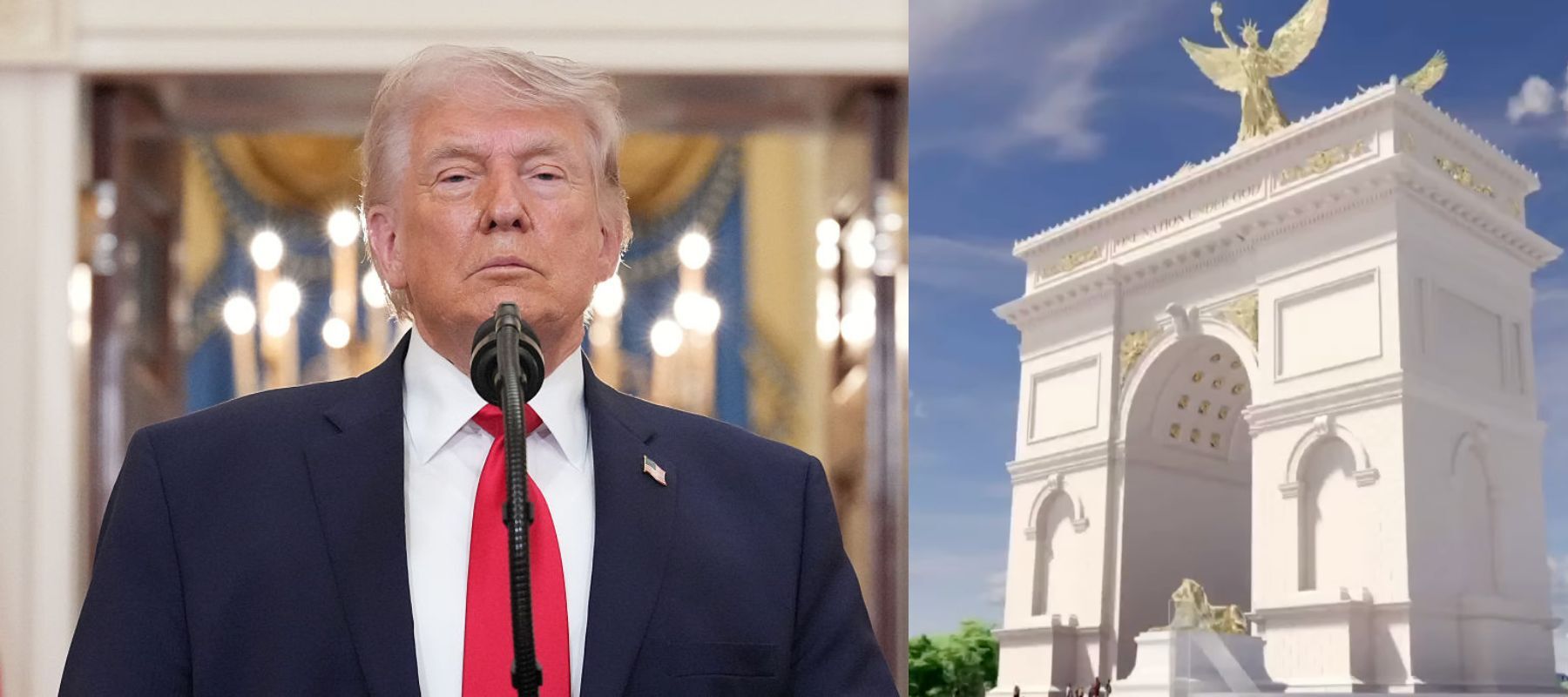 Image of Trump and image of triumphal arch rendering