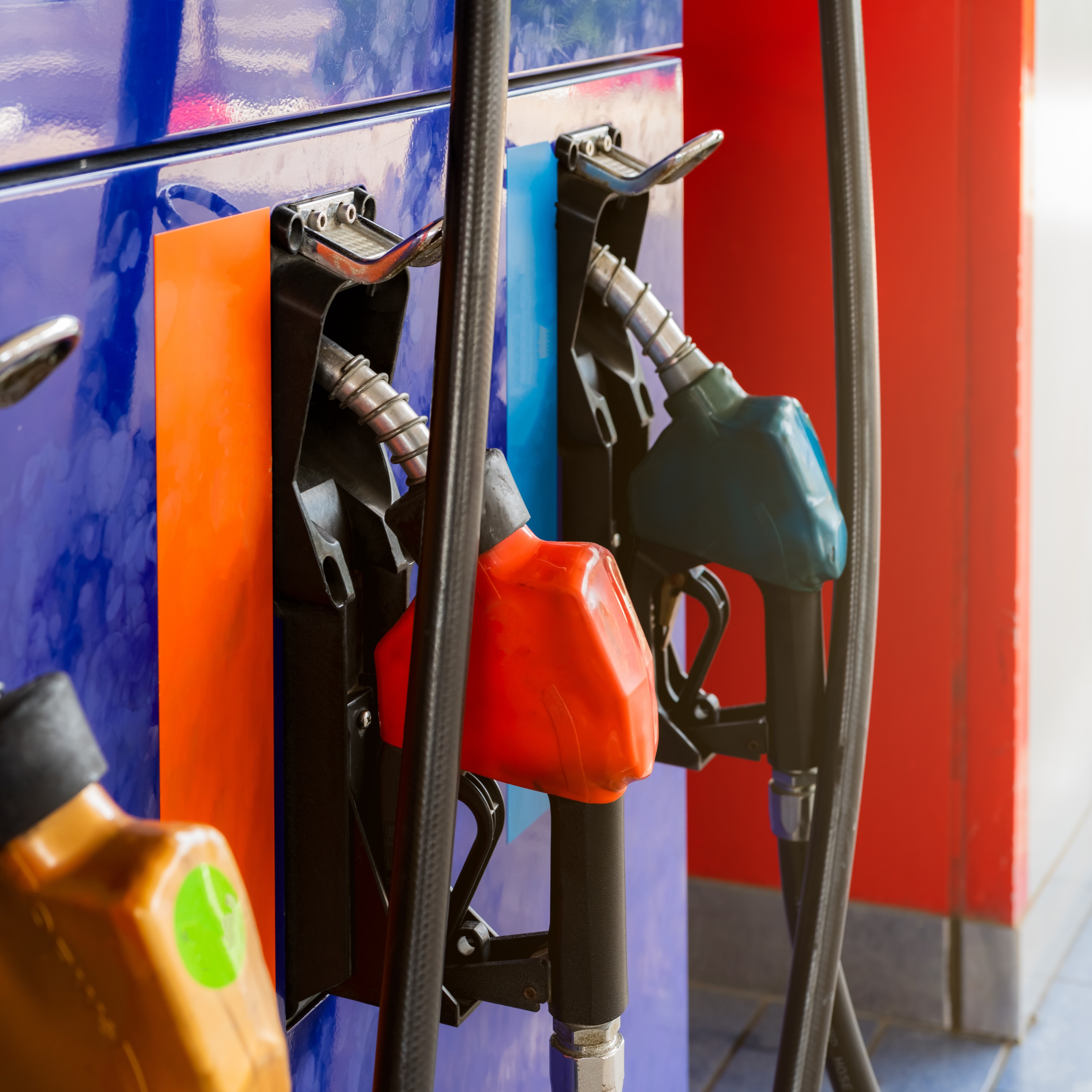 Close-up shot of gas pumps