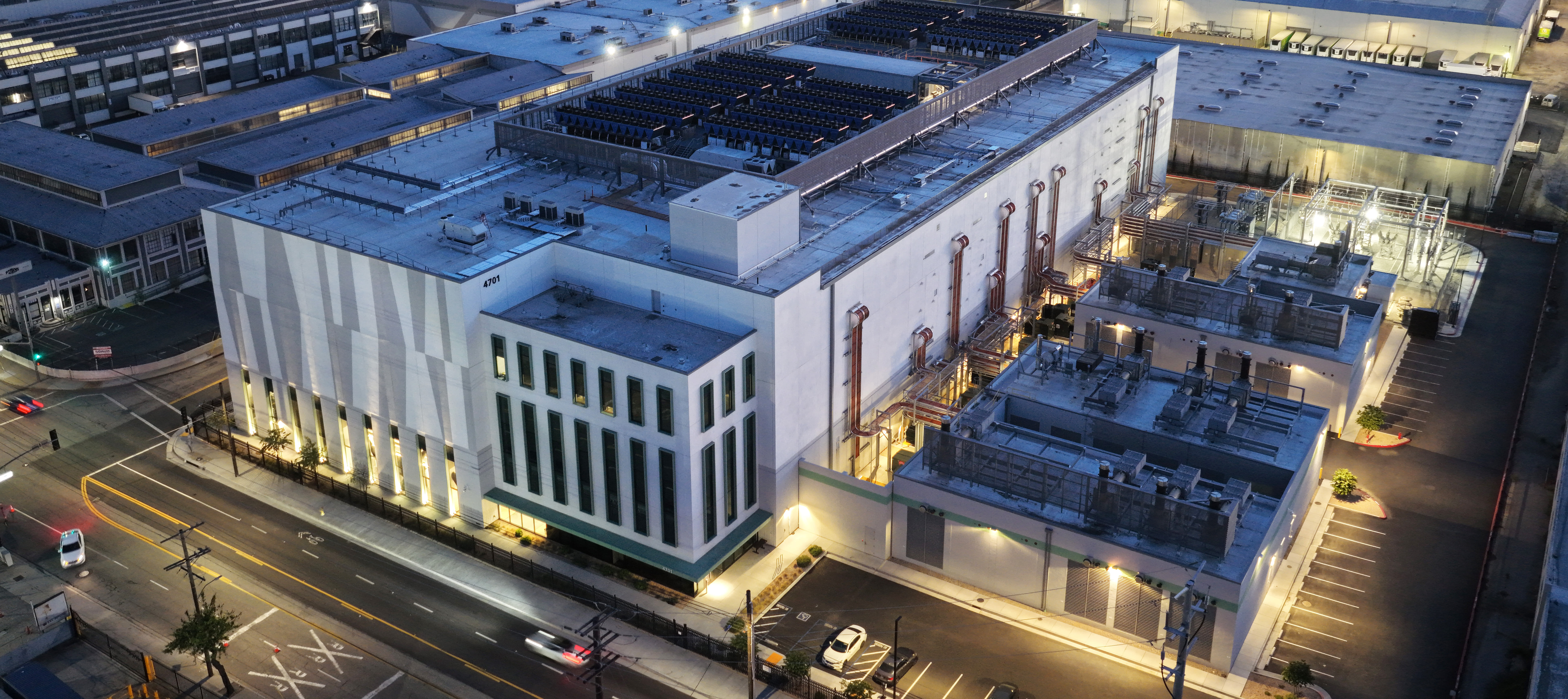 An aerial view of a 33 megawatt data center in Vernon, California.