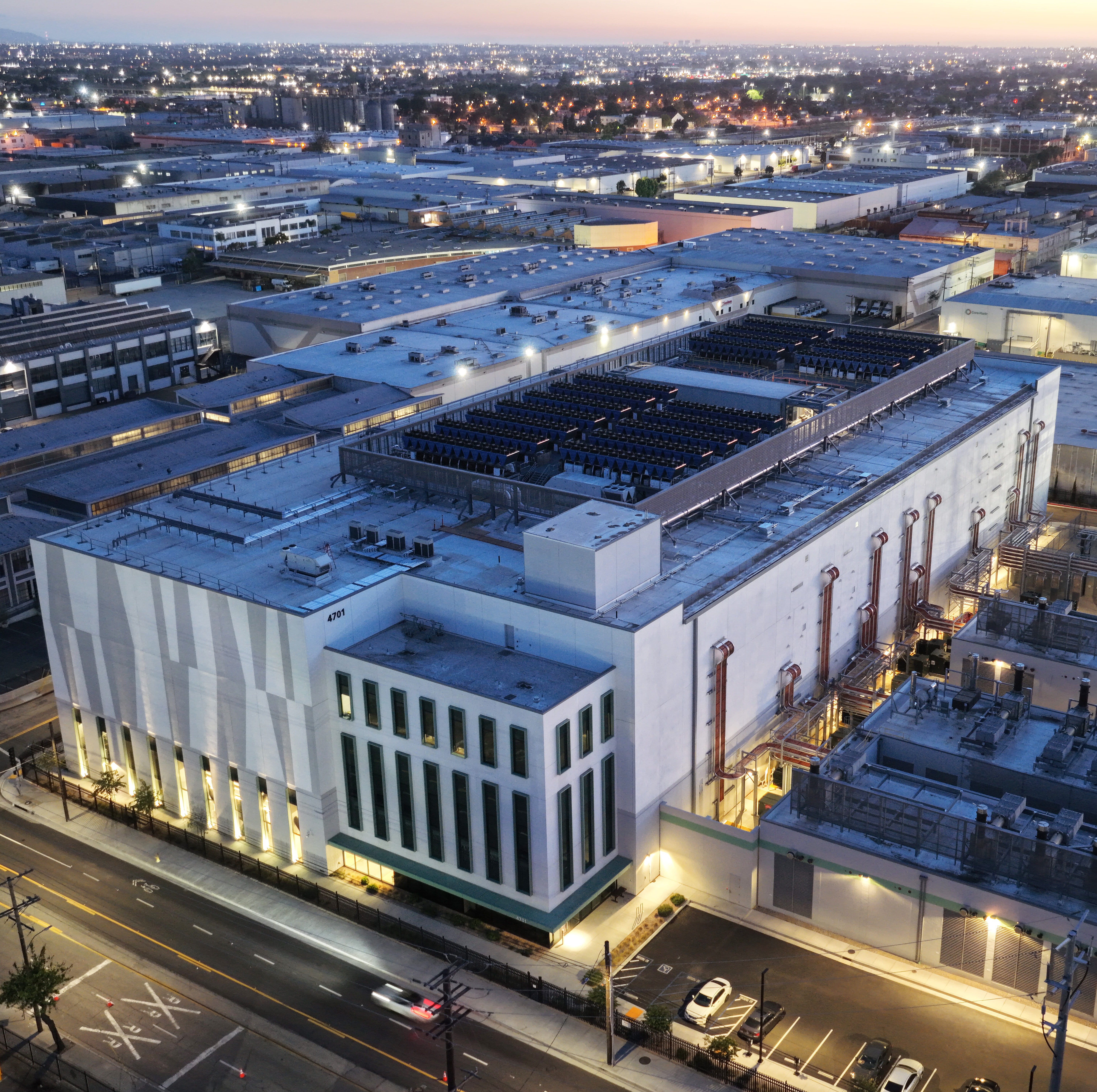 An aerial view of a 33 megawatt data center in Vernon, California.