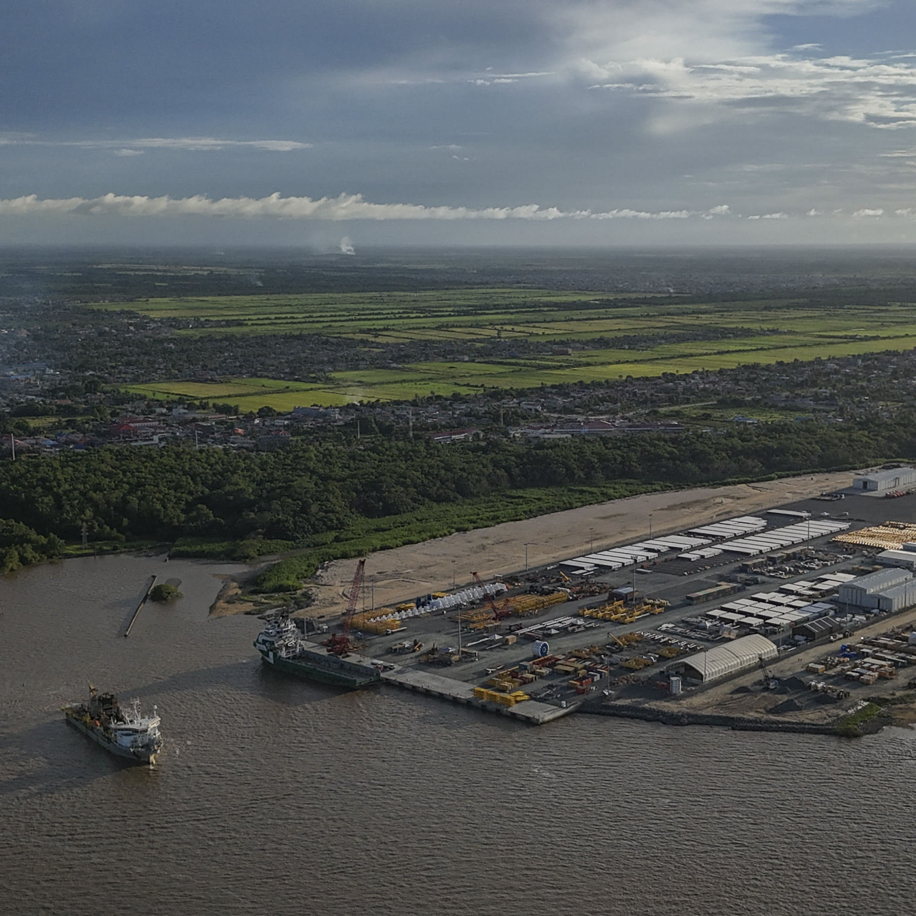 Aerial view of the the Guyana Shore Base Inc, an ExxonMobil's associate in oil discoveries, in Georgetown, Guyana.