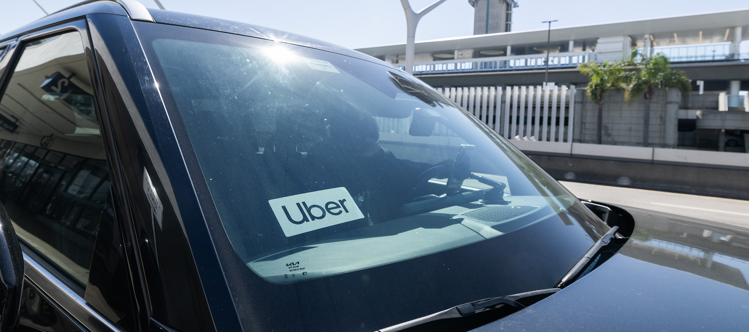An Uber car is seen at Los Angeles International Airport.