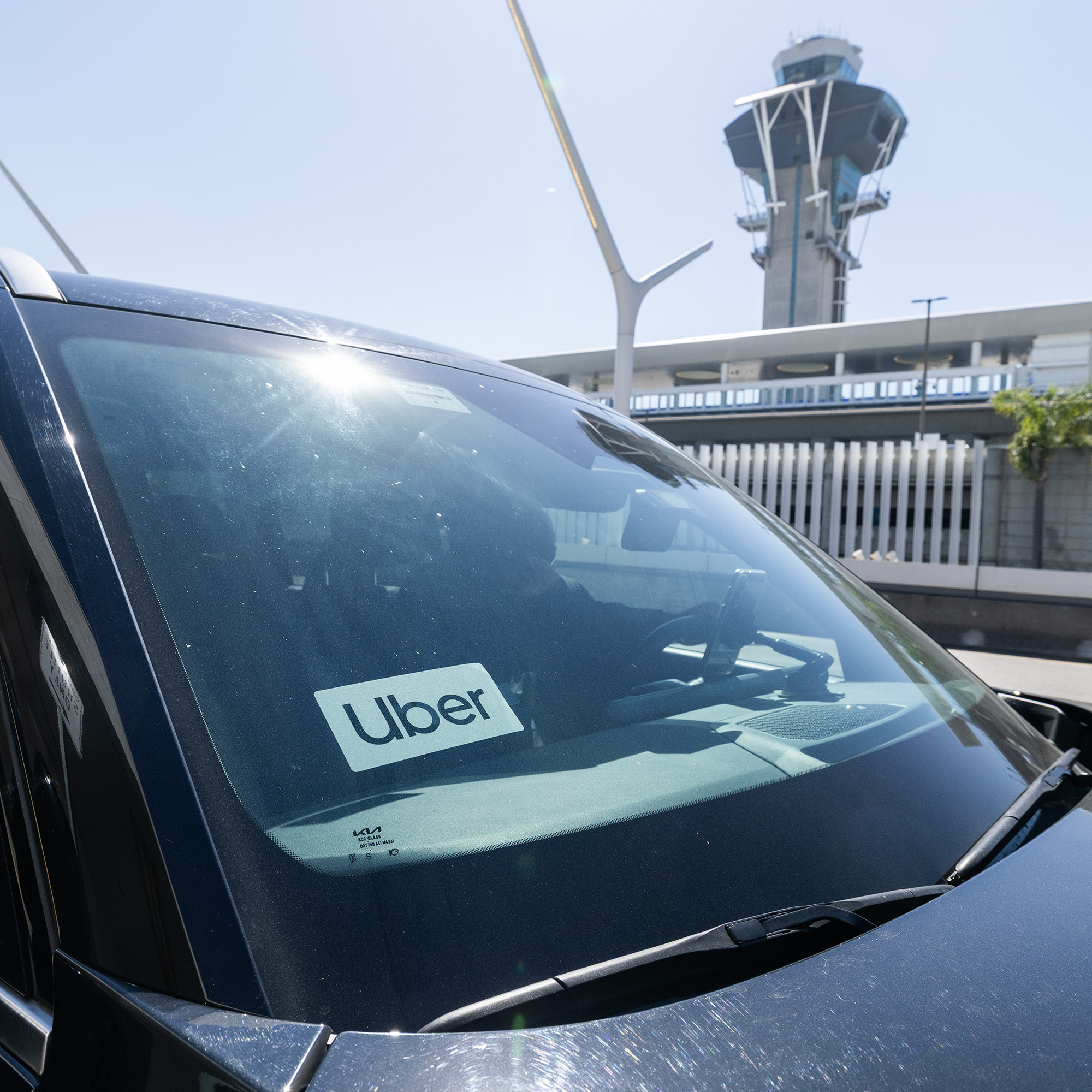 An Uber car is seen at Los Angeles International Airport.