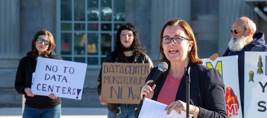 Photo of a data center protest in Detroit
