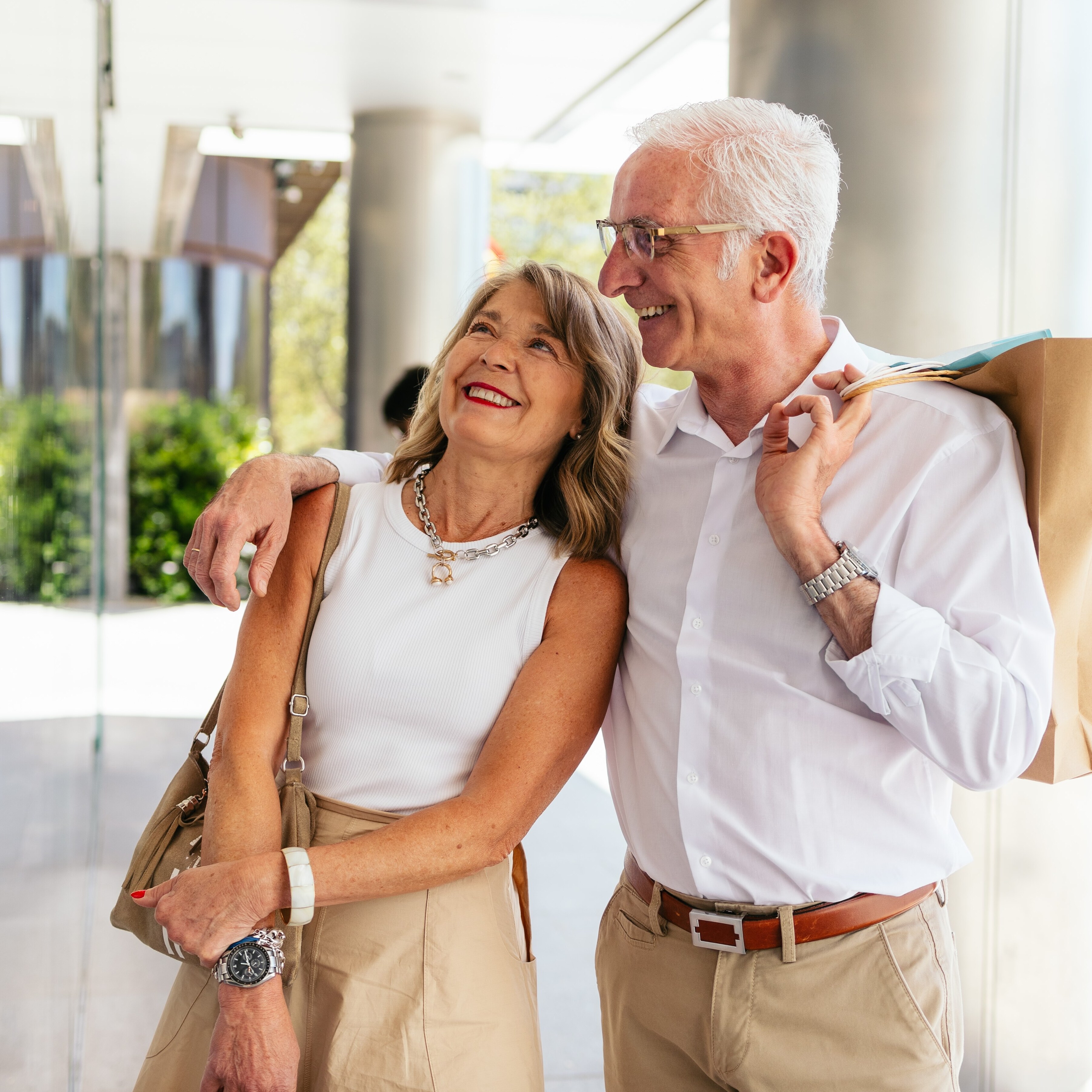 Older couple shopping happily