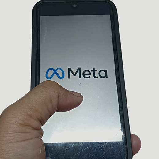 The Meta logo in one photo. A construction crew ties conduits to rebar in the other photo.