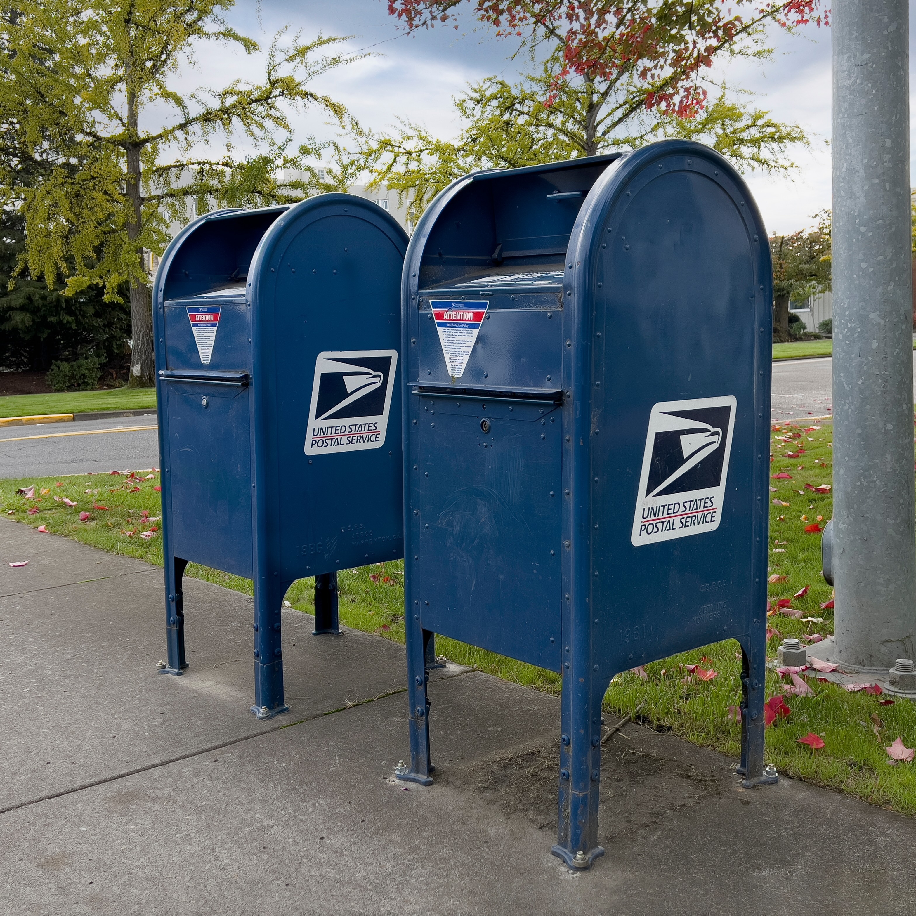 Row of USPS post boxes