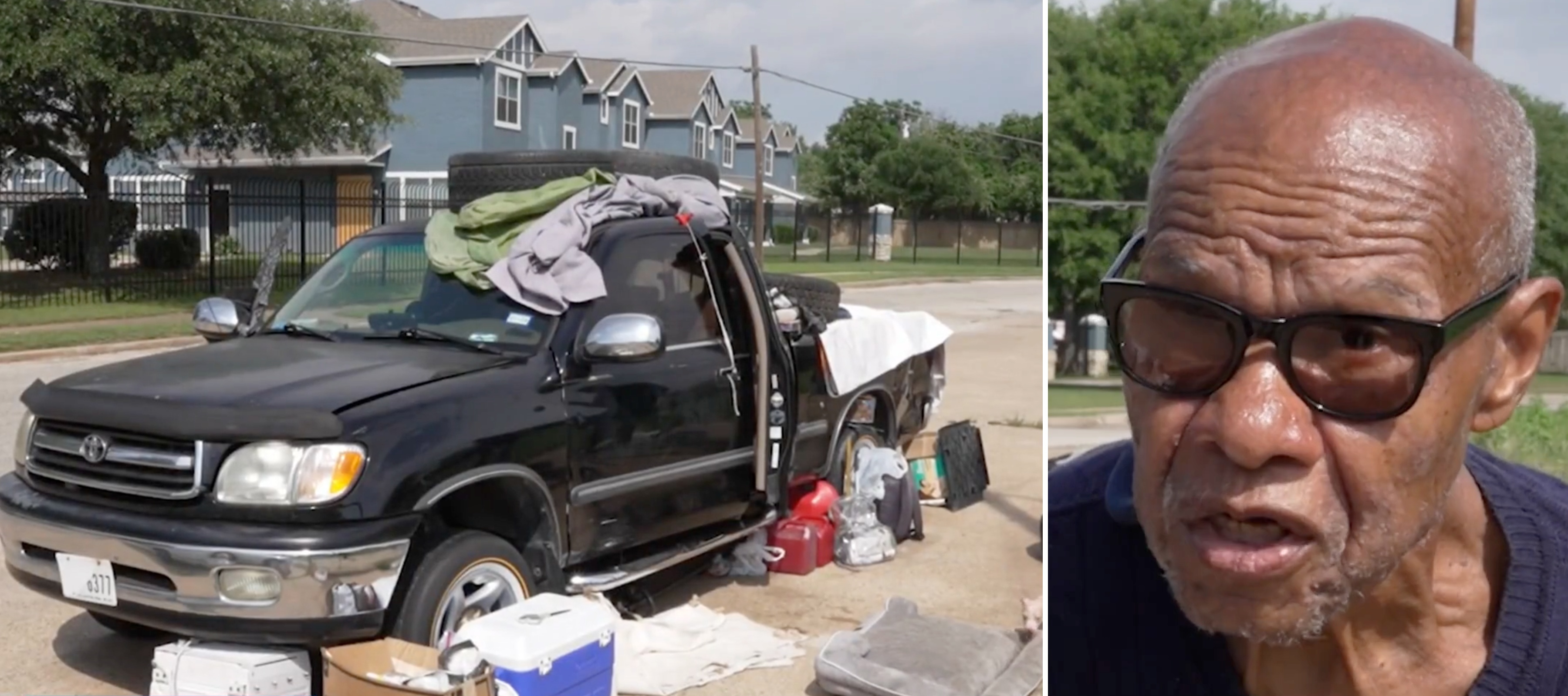 82-year-old Navy veteran Emile Burns now sleeps in the back of his truck in Dallas.