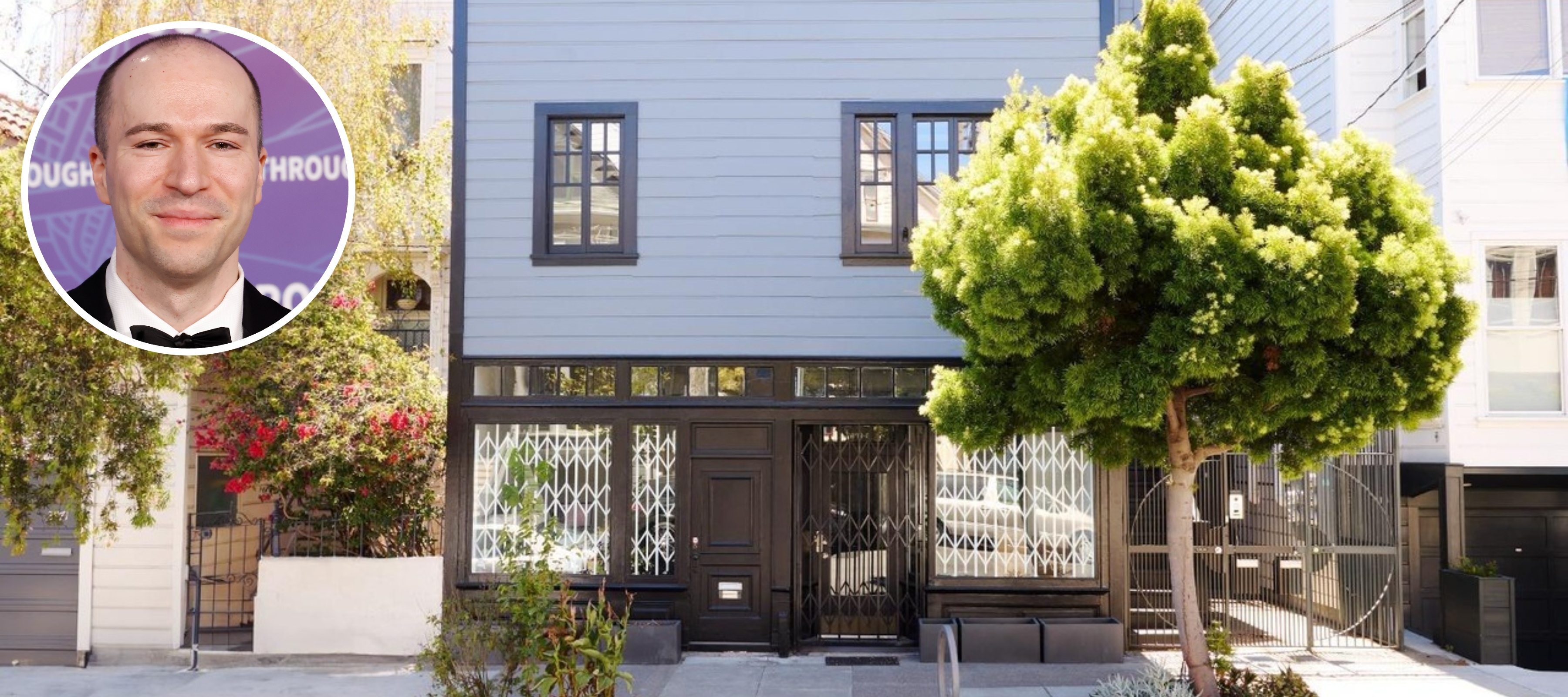 A composite image of Greg Brockman and his former residence, now for sale.