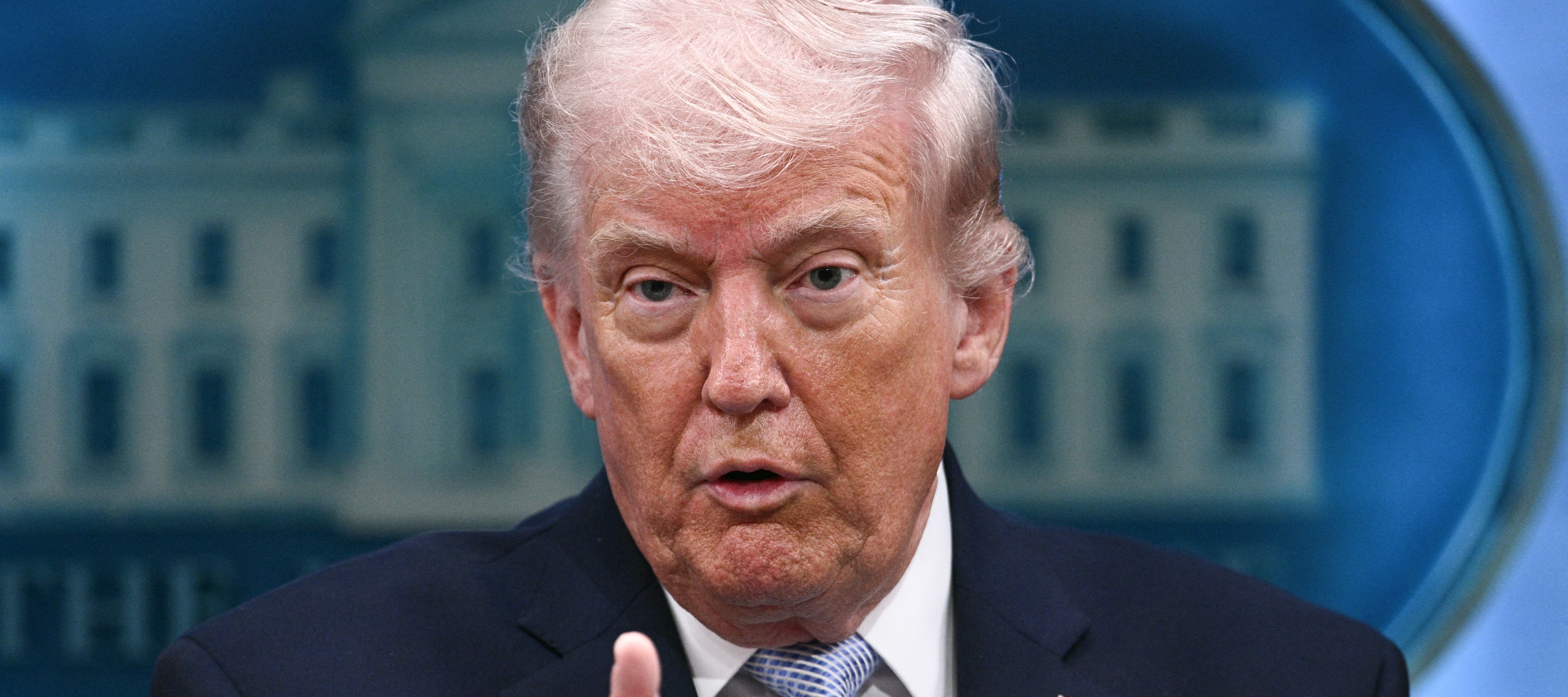 US President Donald Trump speaks about the conflict in Iran in the James S. Brady Press Briefing Room of the White House.