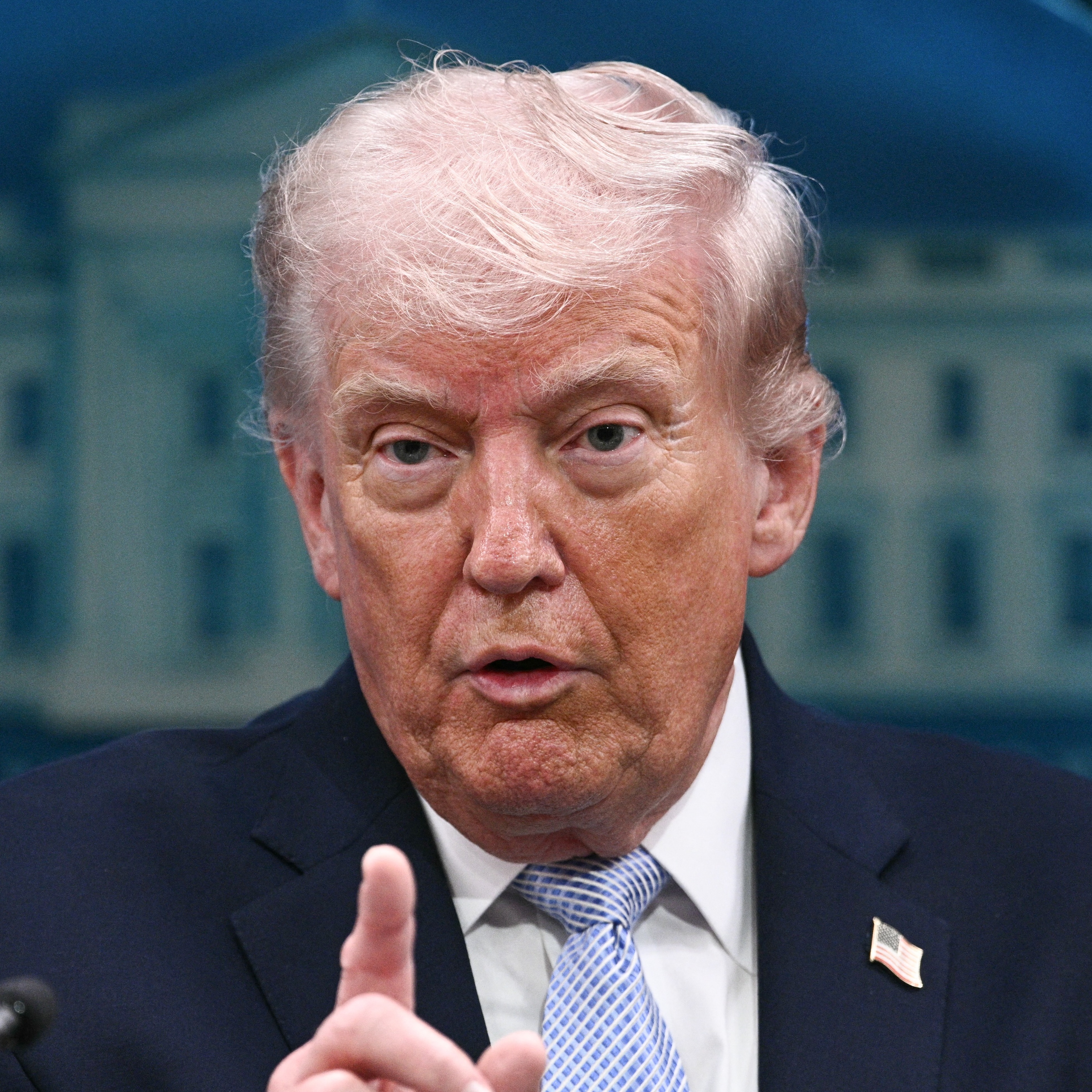 US President Donald Trump speaks about the conflict in Iran in the James S. Brady Press Briefing Room of the White House.