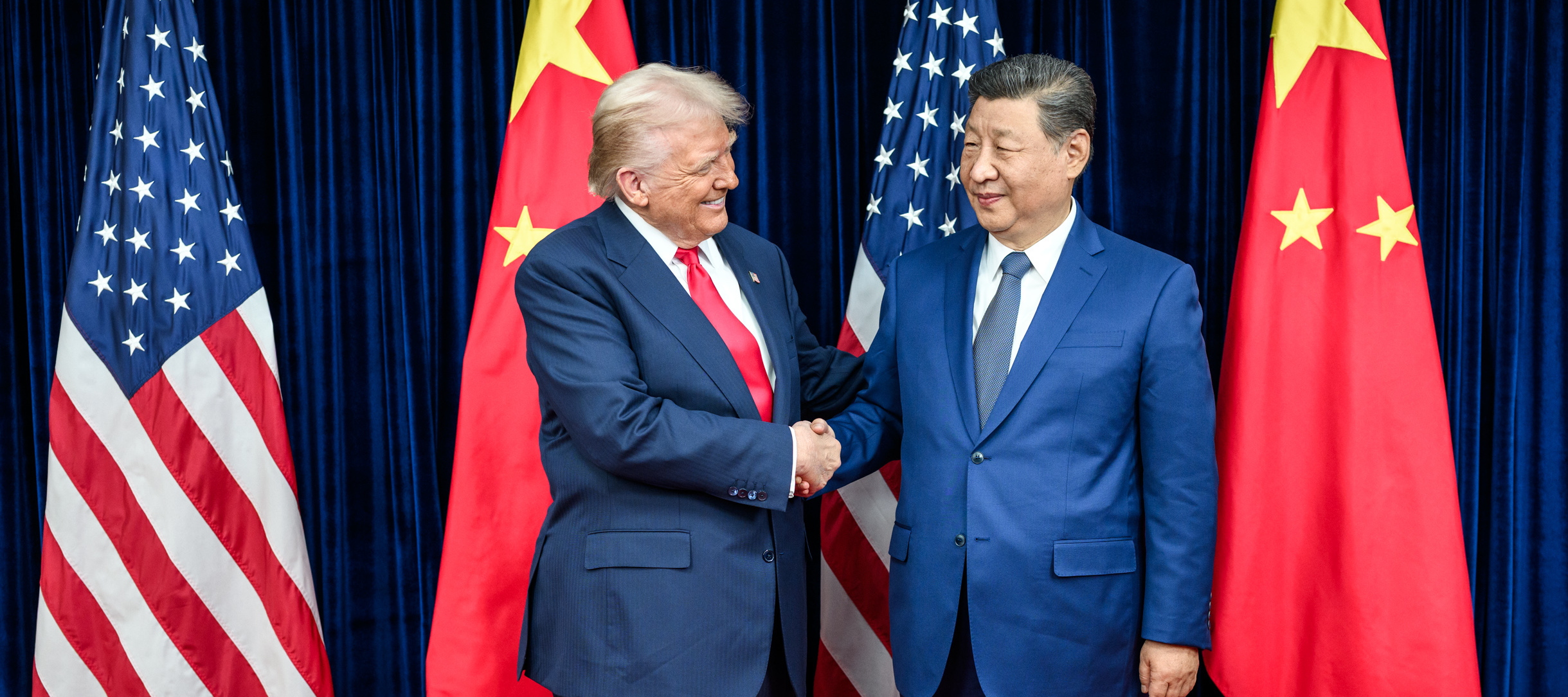 President Donald Trump with General Secretary of the Chinese Communist Party Xi Jinping before a bilateral meeting in October 2025.