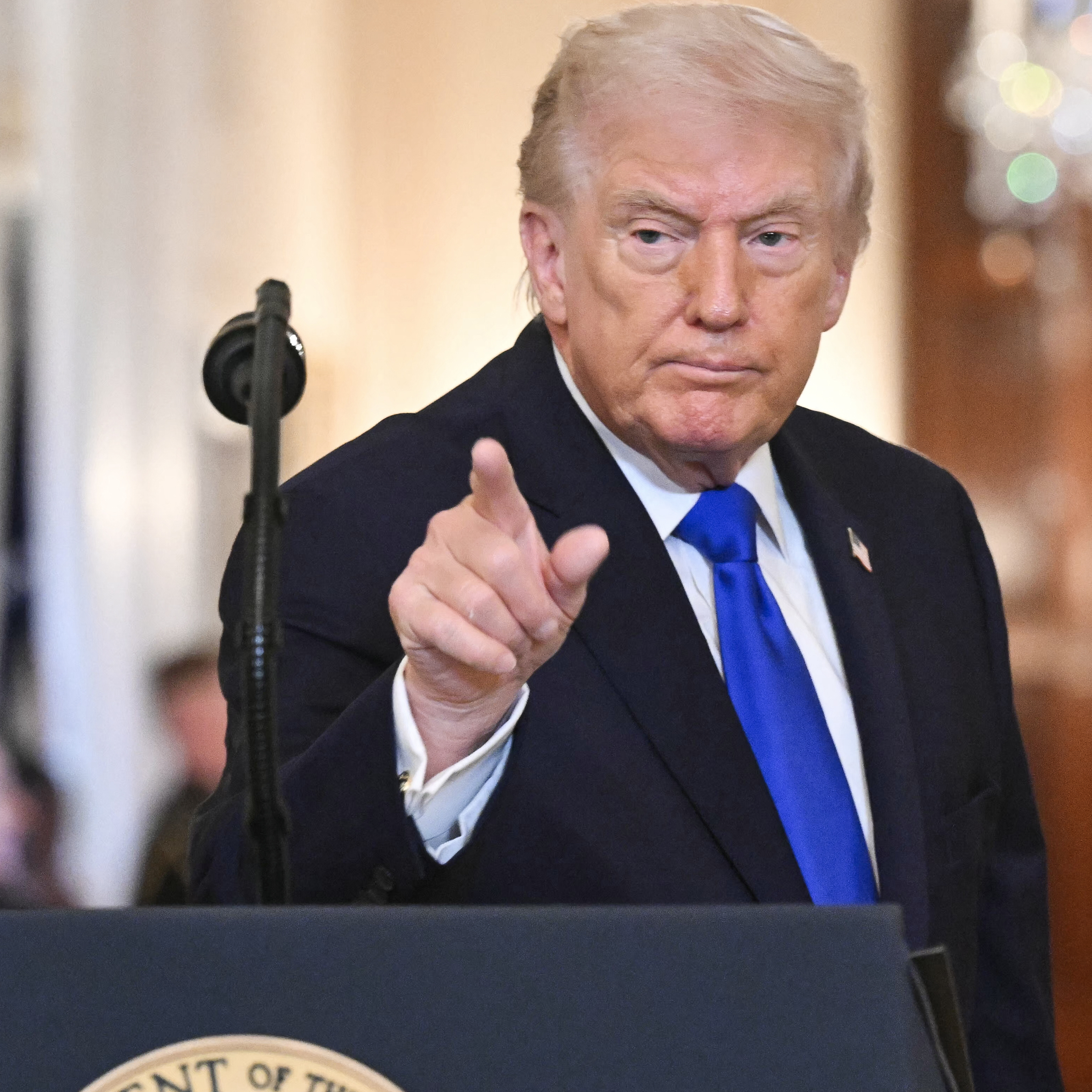 U.S. President Donald Trump speaks during the Angel Families Remembrance Ceremony in the East Room of the White House on February 23.