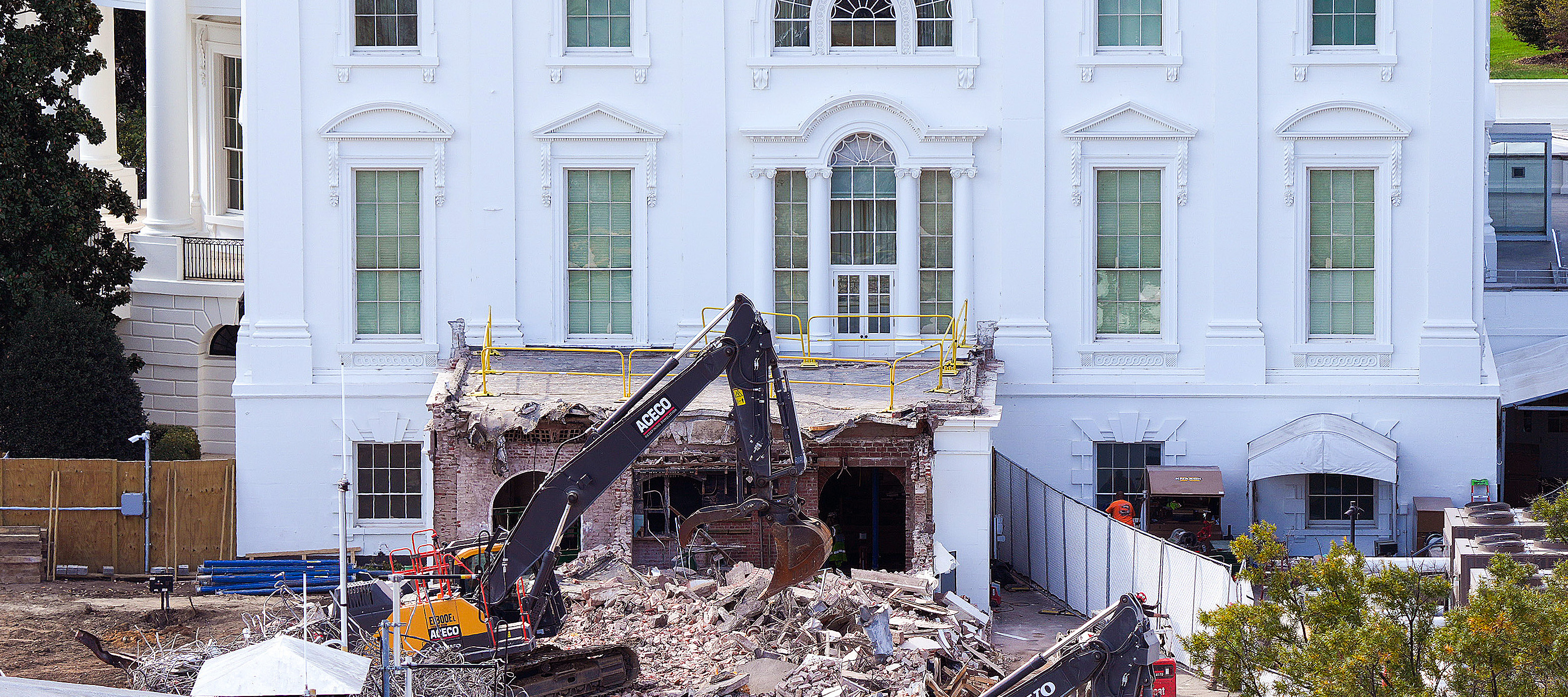 An excavator works to clear rubble after the East Wing of the White House was demolished to make room for a ballroom.