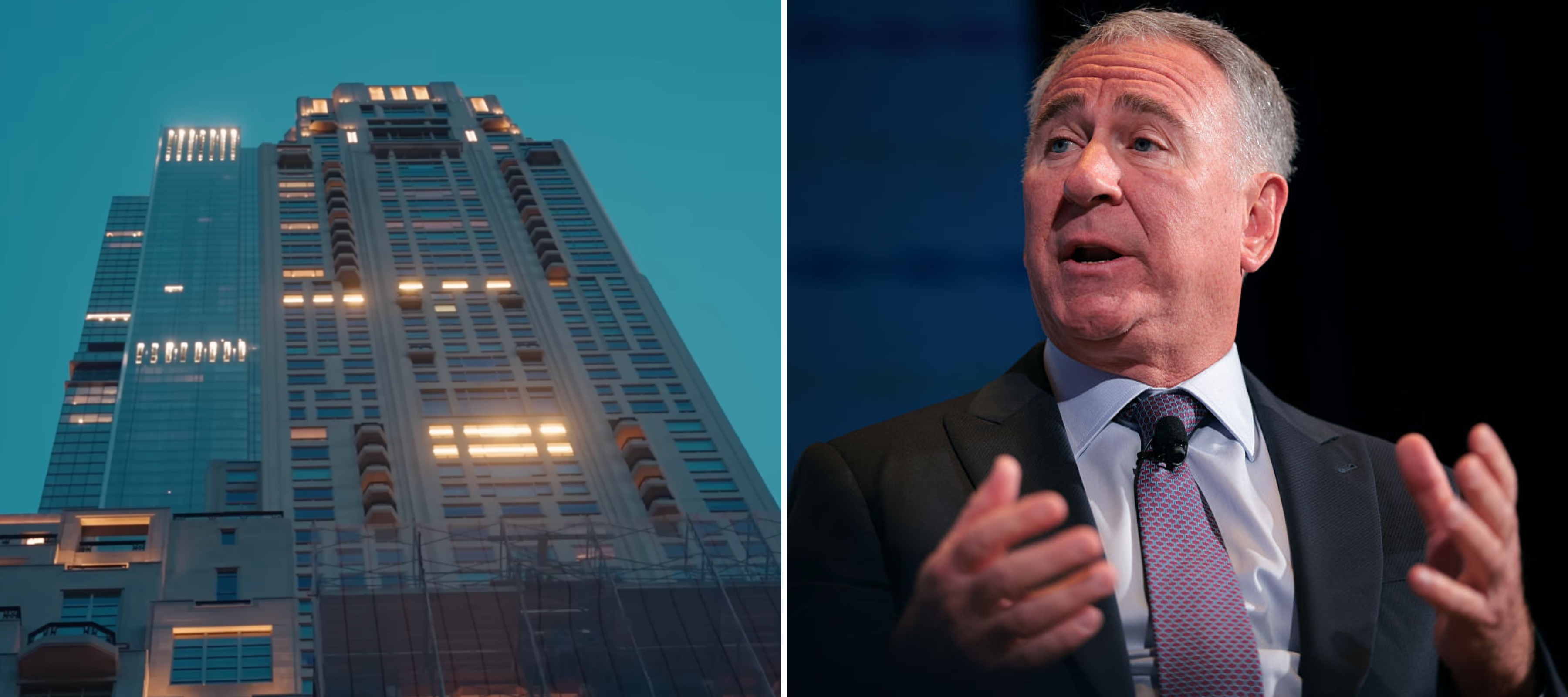 A split-image photo of Citadel CEO Ken Griffin and his NYC penthouse