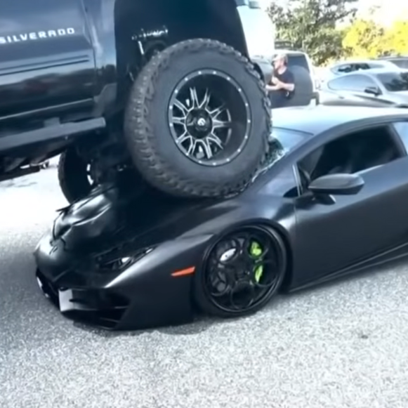 Woman rushing out to check damage.