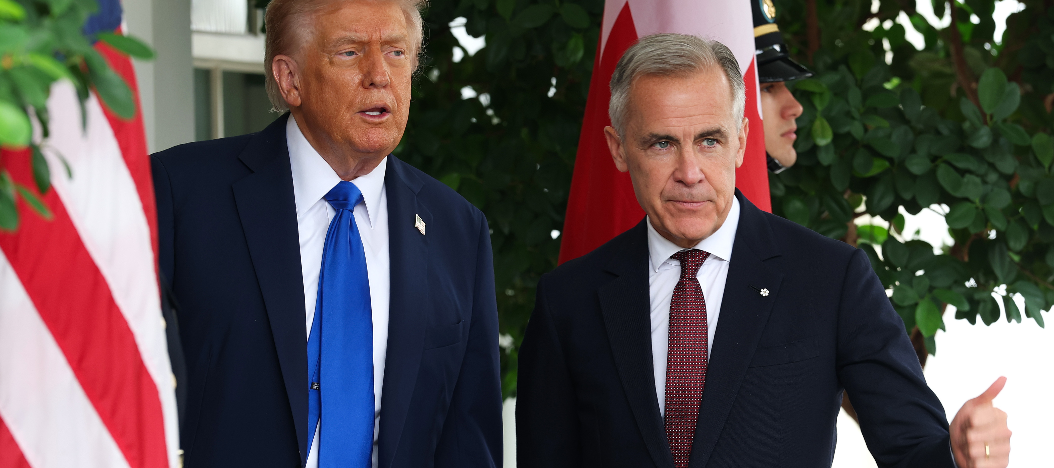 Donald Trump welcomes Canadian Prime Minister Mark Carney outside the West Wing of the White House