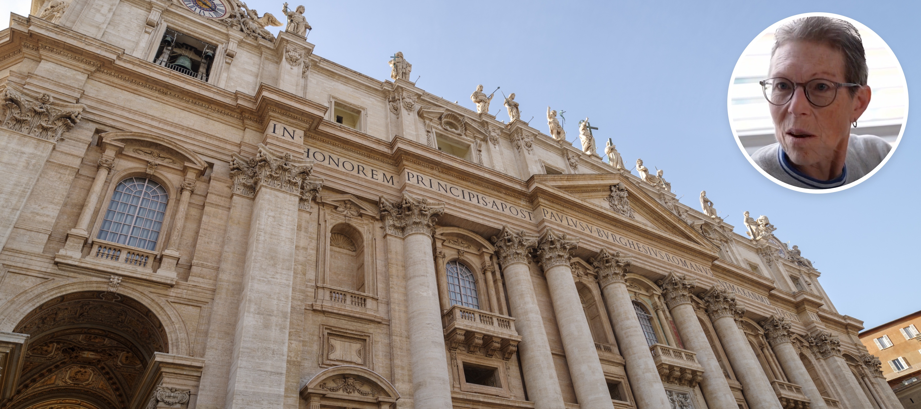 A composite image of a basilica in Rome, Italy and a Florida resident.