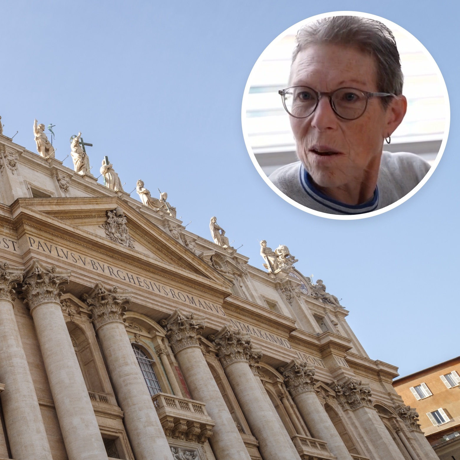 A composite image of a basilica in Rome, Italy and a Florida resident.