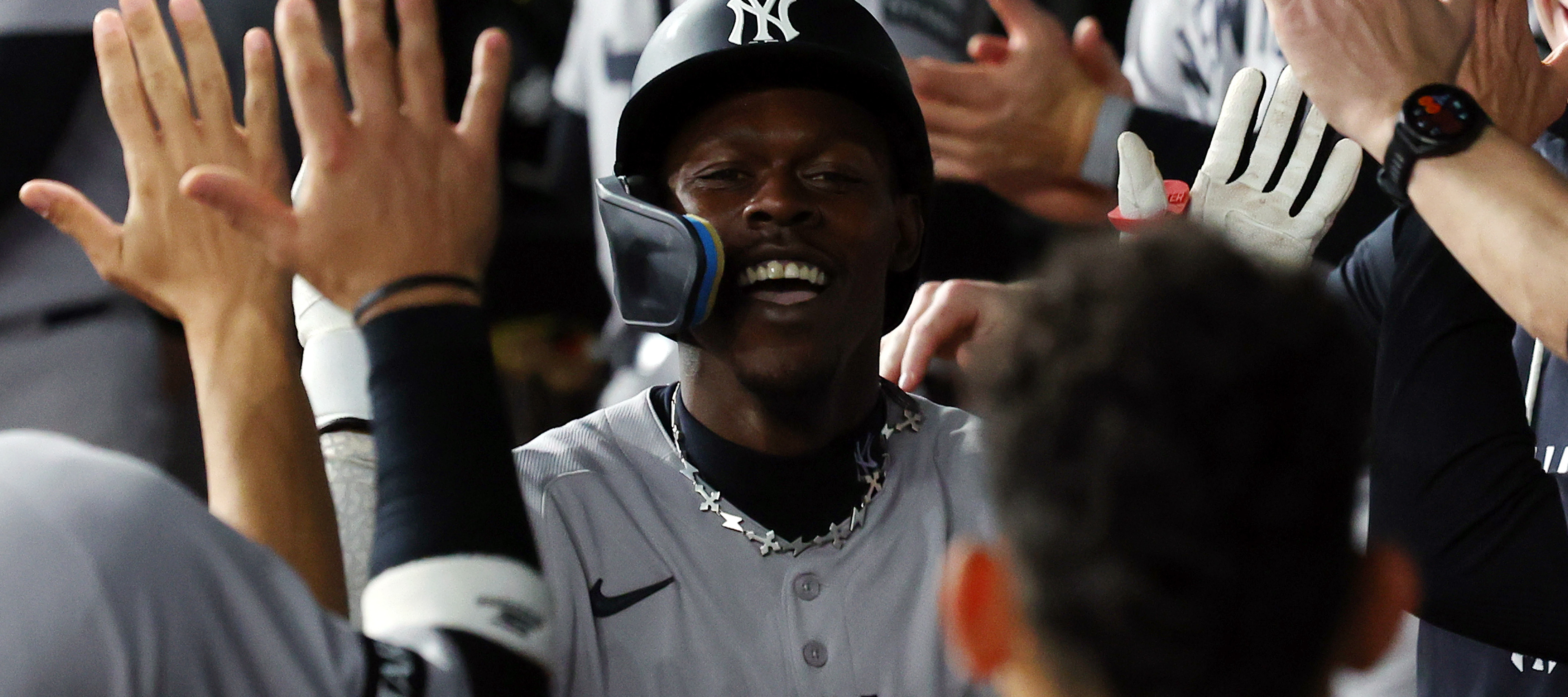 Jazz Chisholm Jr celebrating home run