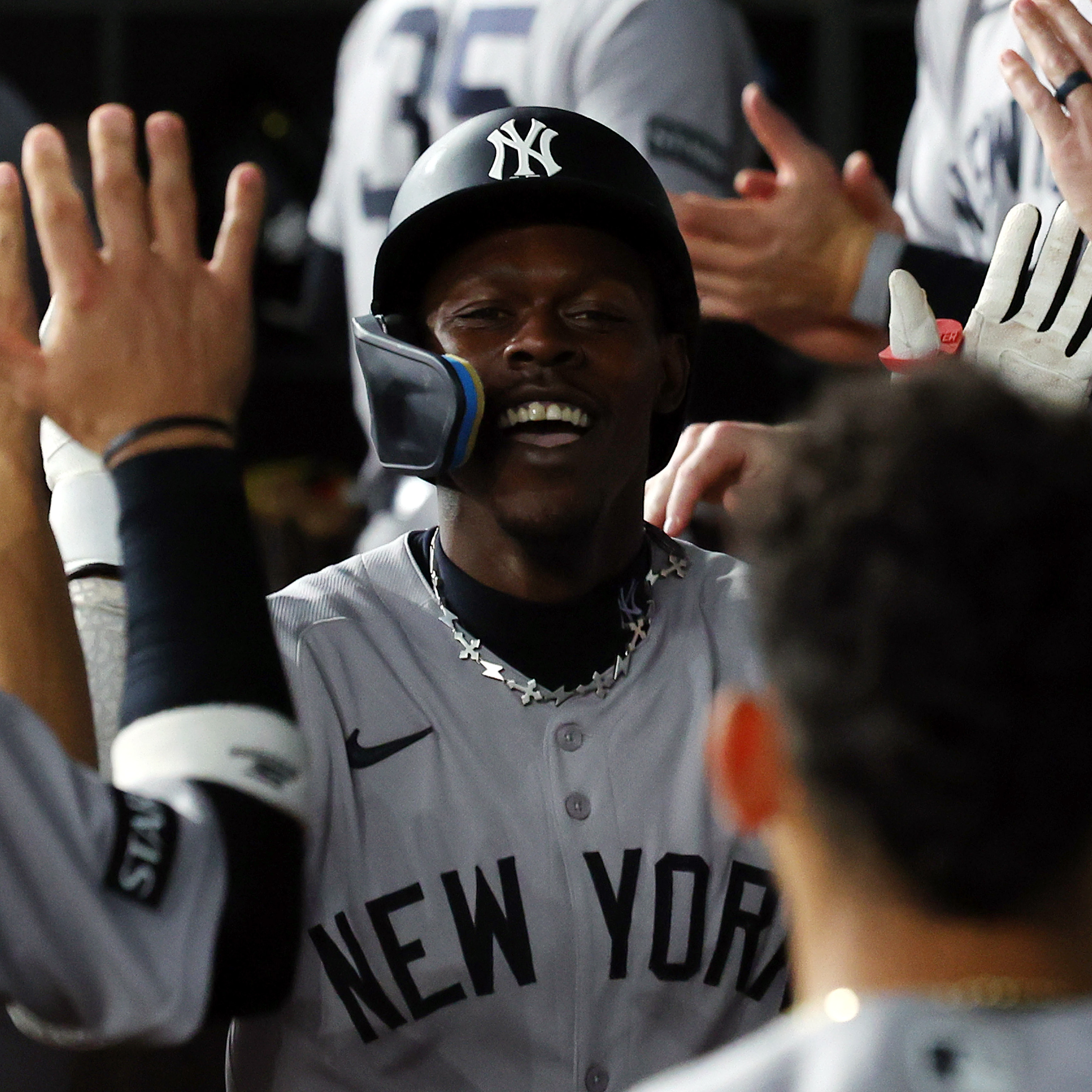 Jazz Chisholm Jr celebrating home run