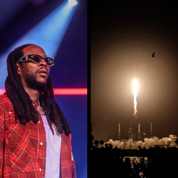 L: 2 Chainz, C: SpaceX rocket launch, R: Anthony Scaramucci,