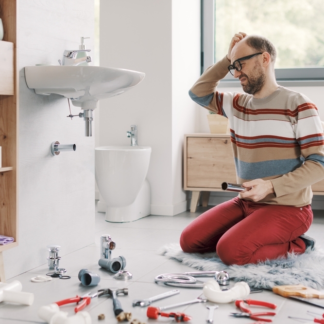 Photo of man doing home repairs