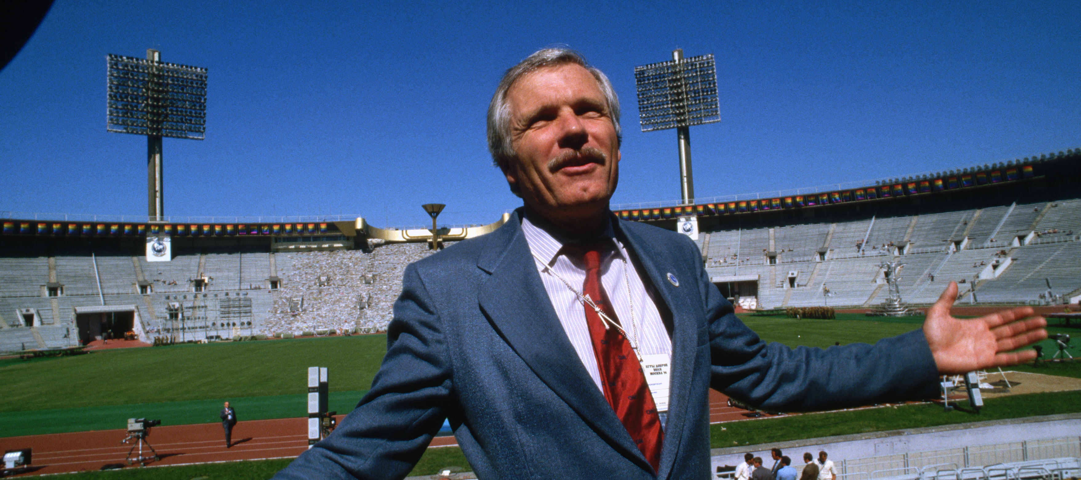 Ted Turner, seen here ahead of the 1986 Goodwill Games, which he founded and sponsored that year, died on May 6, 2026, at the age of 87.