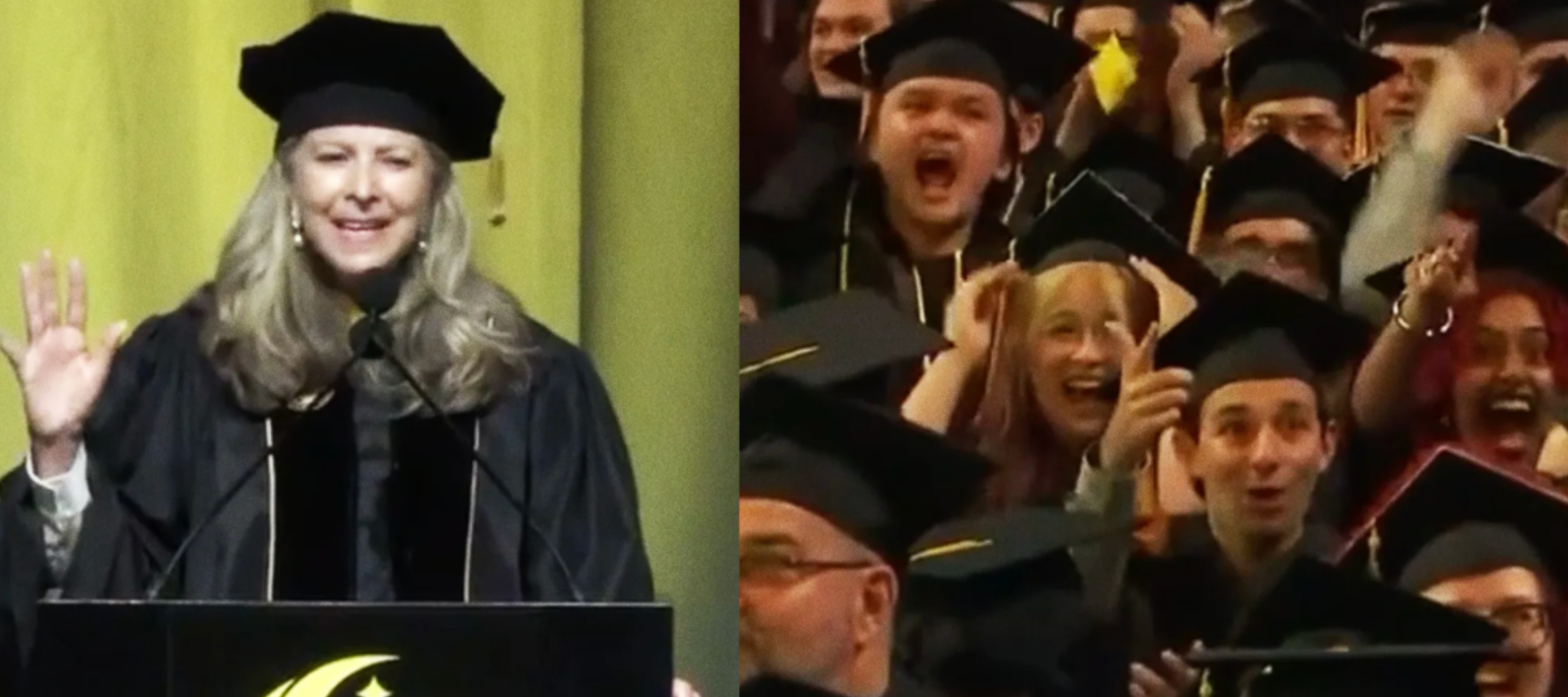 A photo of Gloria Caulfield from Tavistock Development Company giving the commencement speech at U of Central Florida