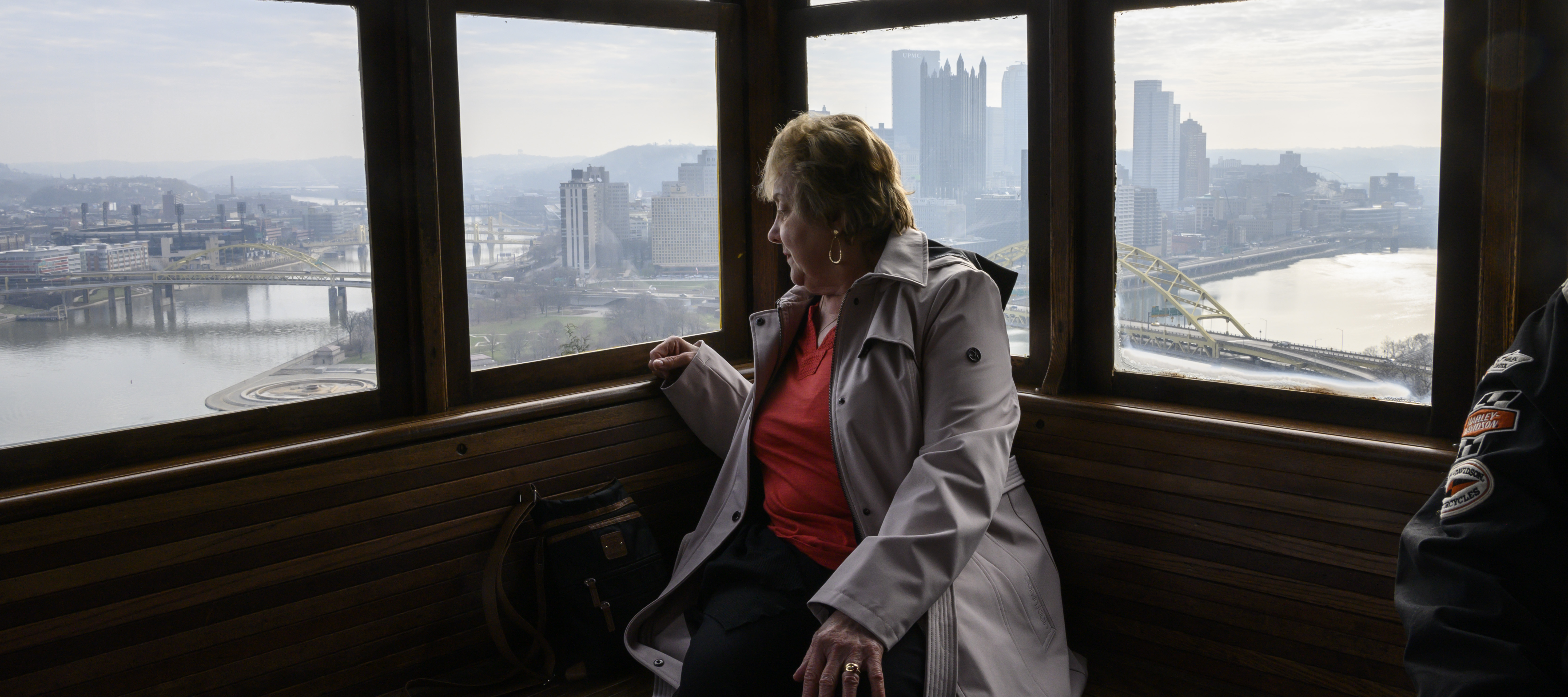 A woman rides the Duquesne Incline from Pittsburgh's Mt. Washington neighborhood.