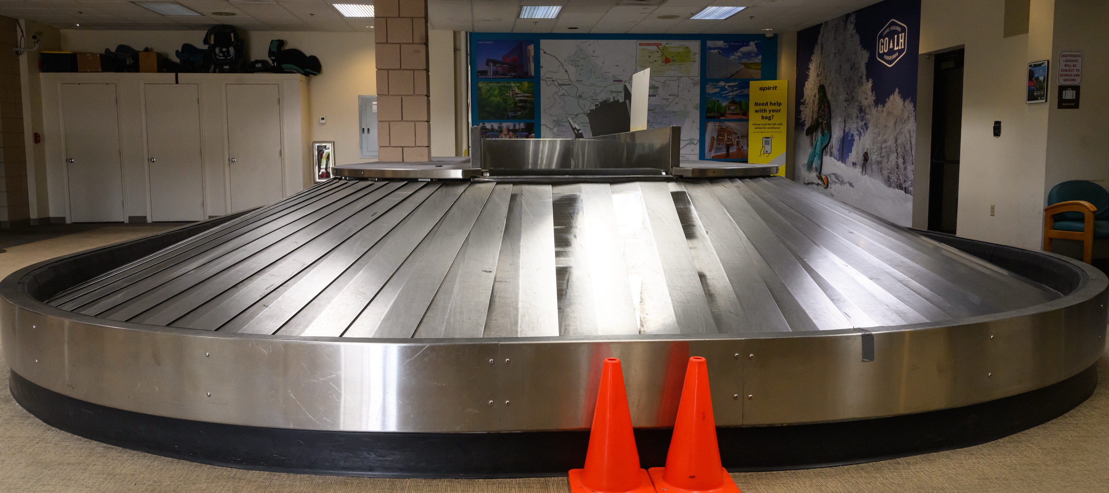 An empty conveyor belt at an airport after Spirit shut down in Latrobe