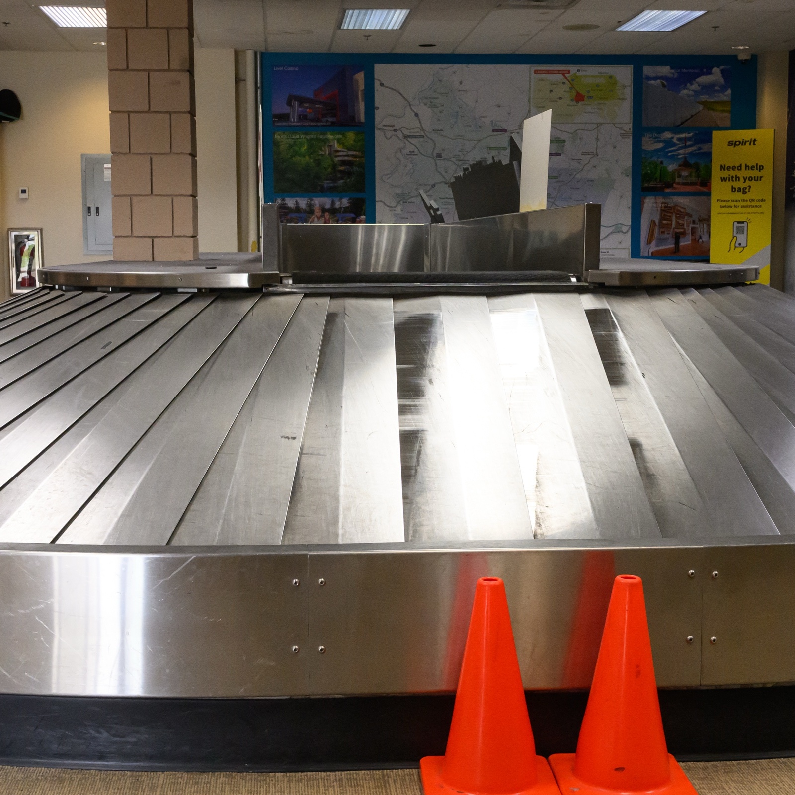 An empty conveyor belt at an airport after Spirit shut down in Latrobe