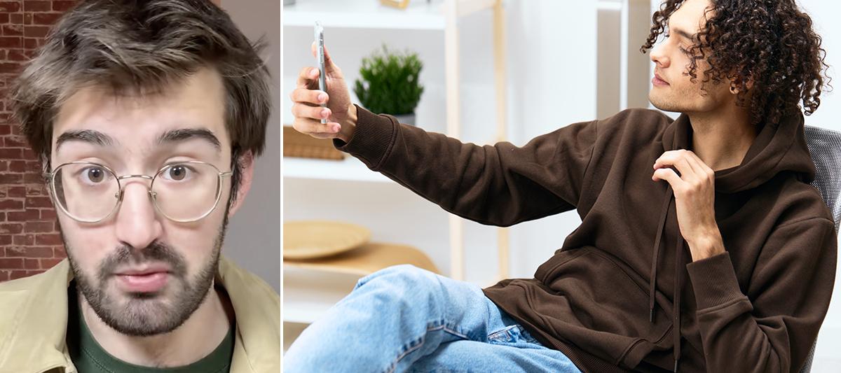 Etymologynerd talks about low-income Instagram beside another shot of a man using his smartphone to do a selfie.