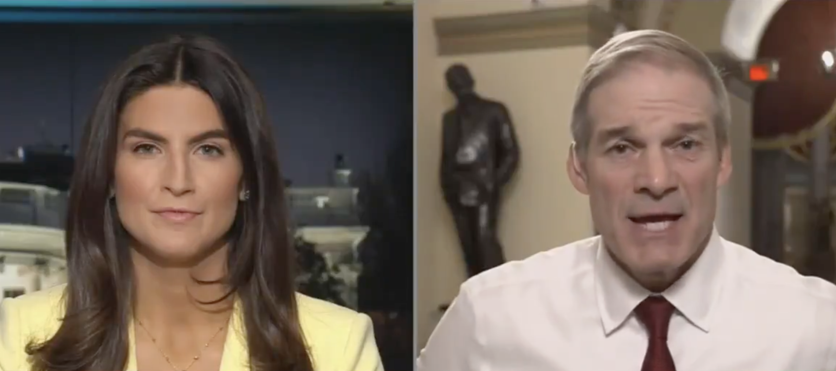A side by side image of Kaitlan Collins of CNN's The Source and Rep. Jim Jordan talking about high gas prices.
