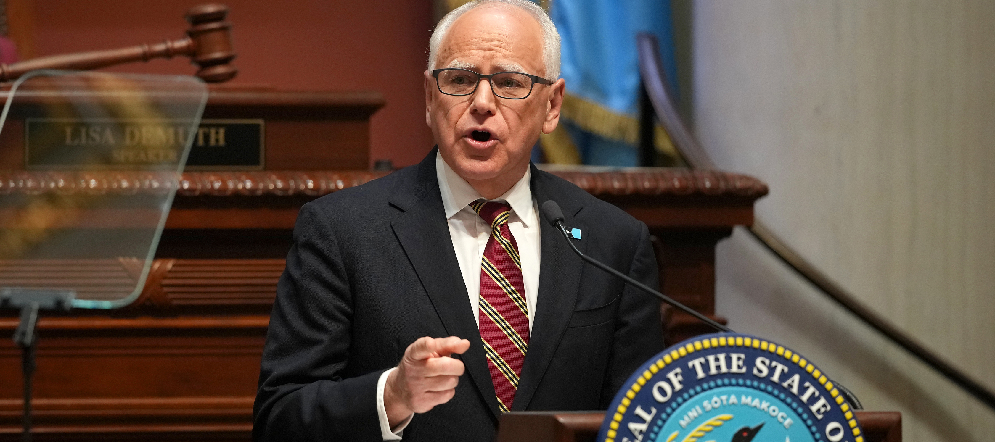 Minnesota Gov. Tim Walz delivers the final State of the State speech of his term before a joint session of the state legislature in the house chambers at the State Capitol in St. Paul.