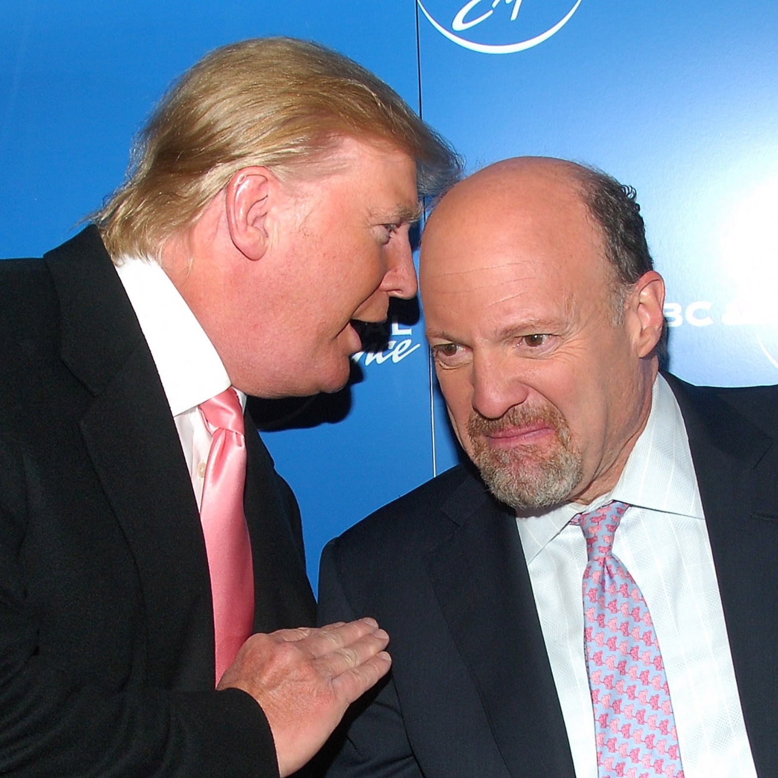 Donald Trump leans in to whisper into Jim Cramer's ear