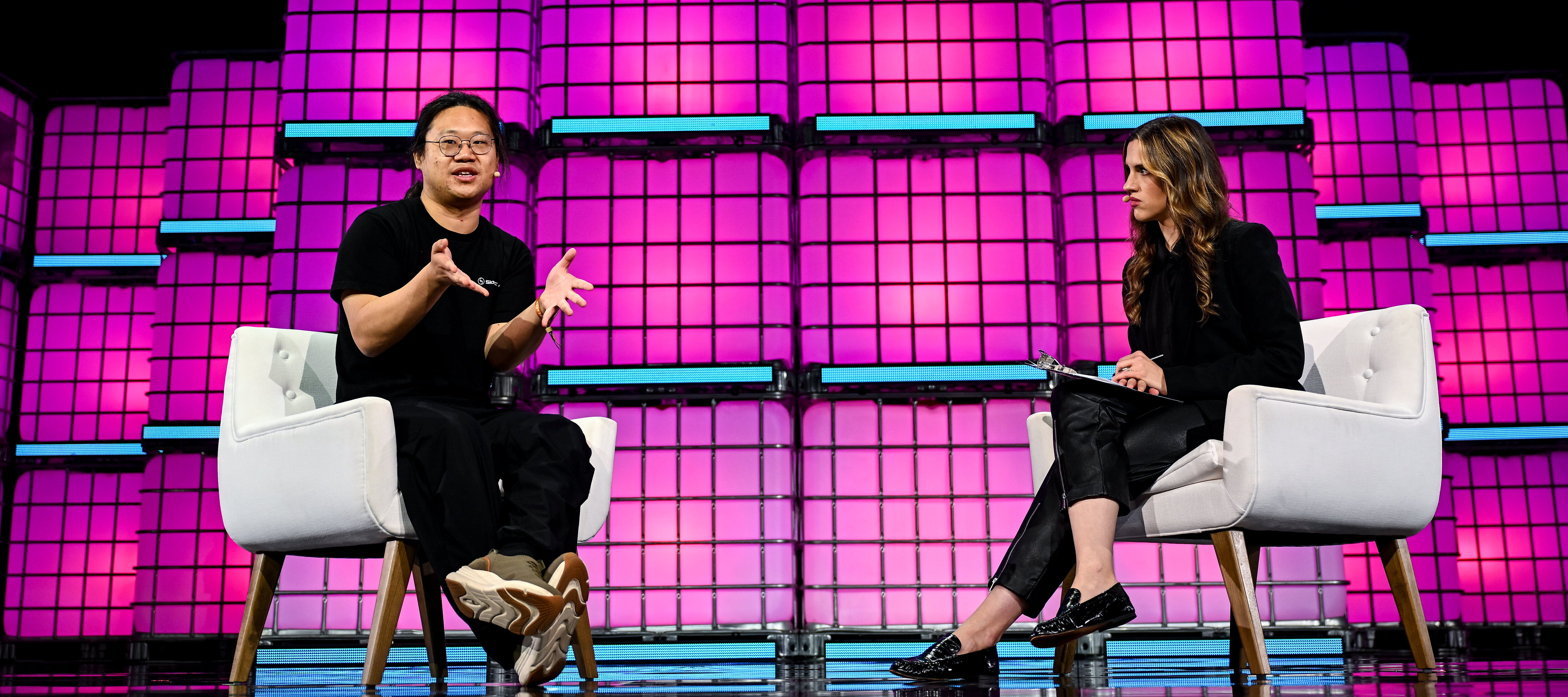 Sigrid Jin (left) with Axios reporter Madison Mills at Web Summit Vancouver.