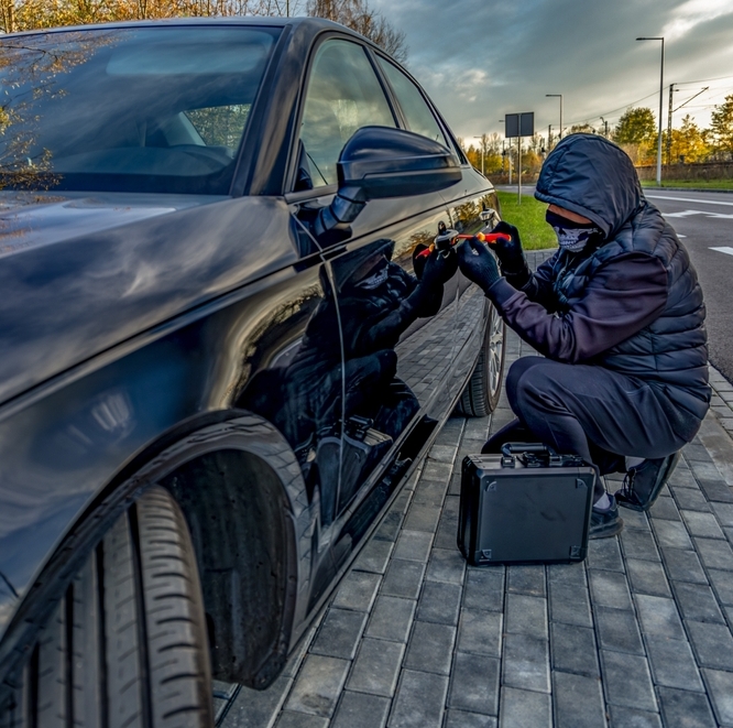 Photo of a masked car thief