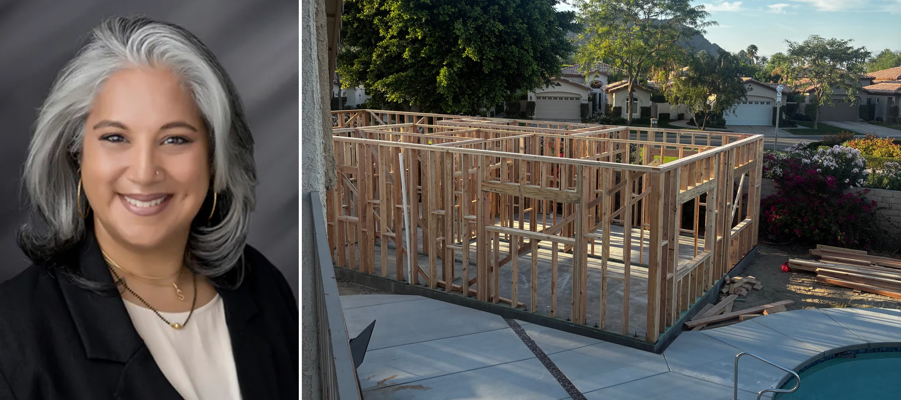 A compilation image of Shalini Karnani Bonjour and an in-progress photo of the accessory dwelling unit.
