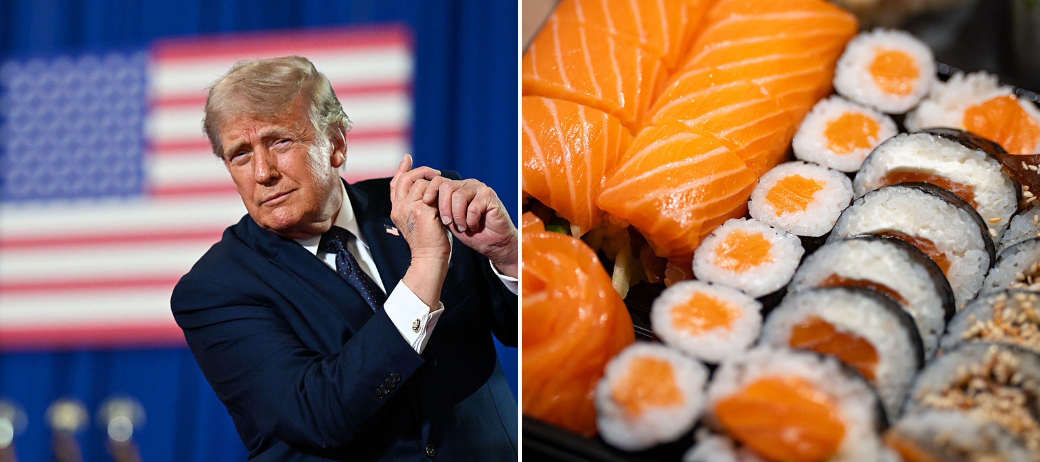Photos of President Donald Trump and a platter of sushi