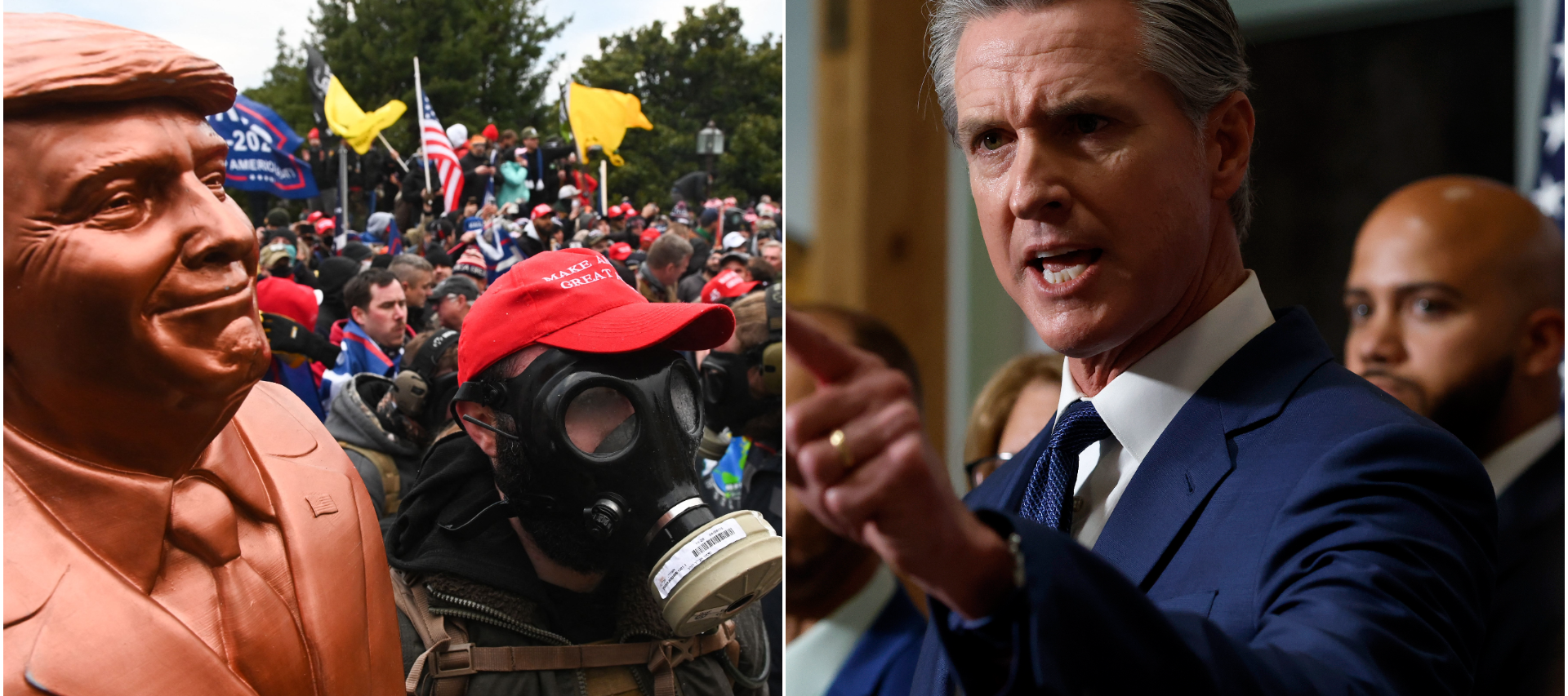 Image of Jan. 6 rioters juxtaposed against California Sen. Gavin Newsom.