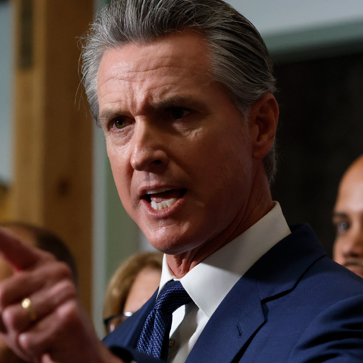 Image of Jan. 6 rioters juxtaposed against California Sen. Gavin Newsom.