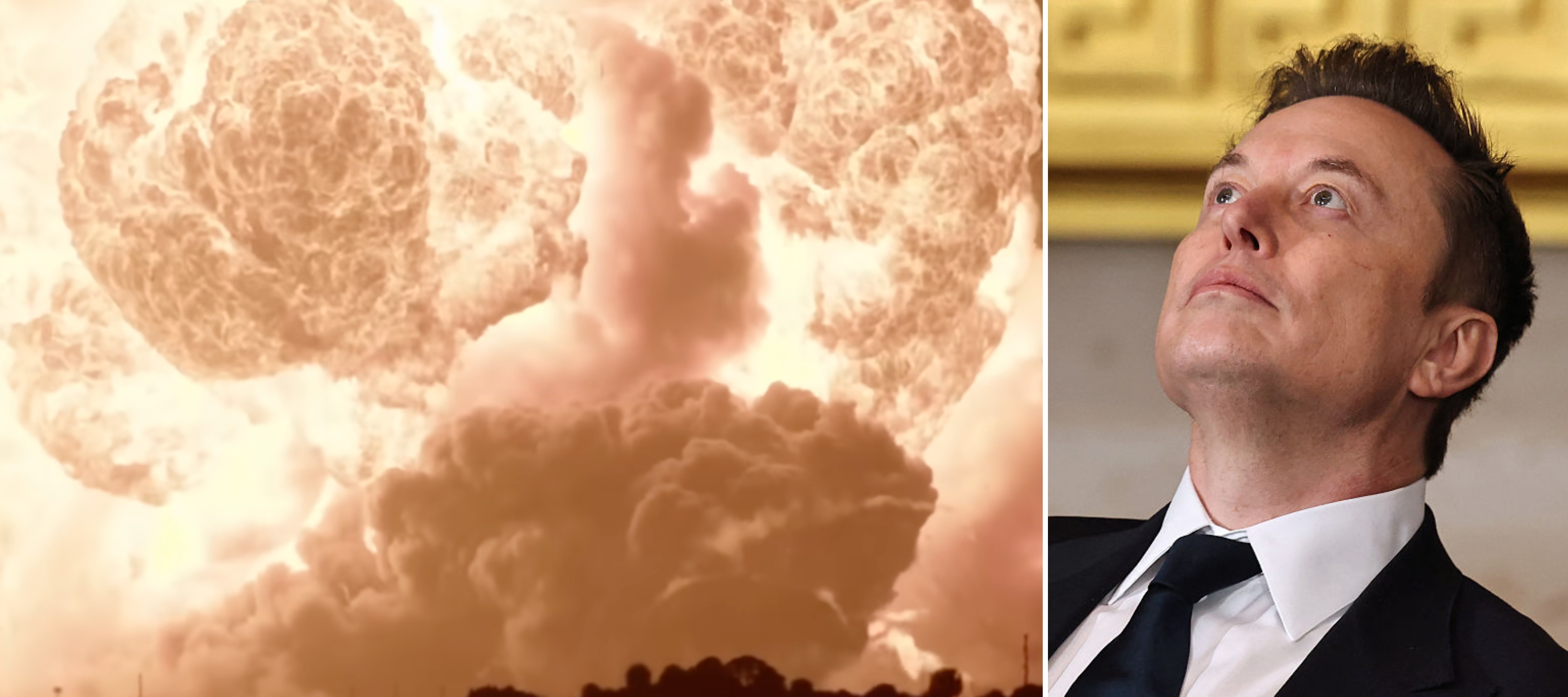 A photo of the 2026 Blue Origin Rocket explosion and Elon Musk