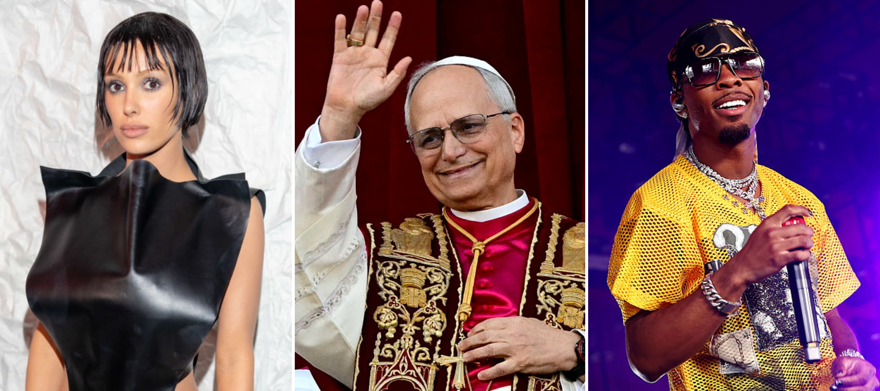 A photo of Bianca Censori, Pope Leo and d4vd