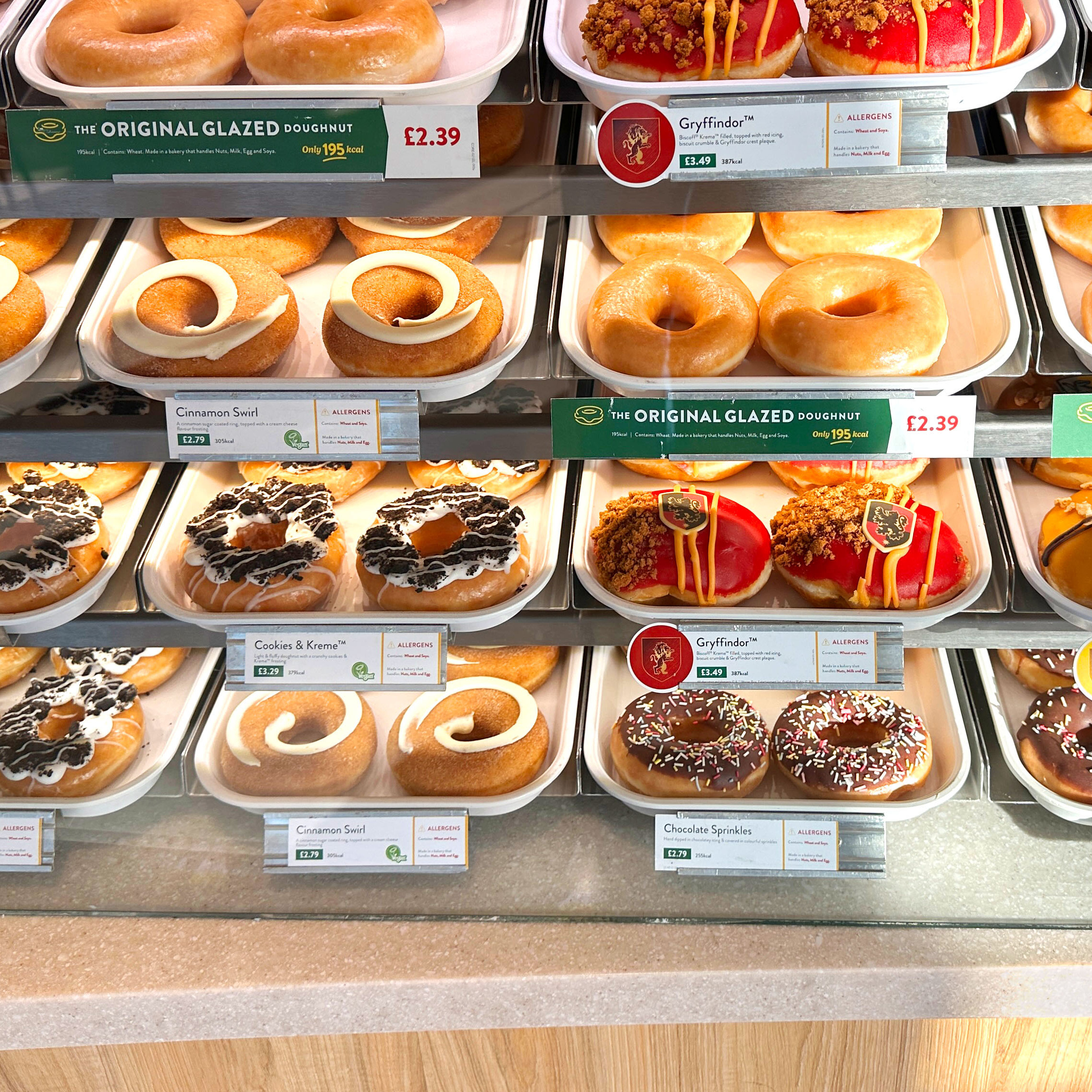 Doughnuts on display at a Krispy Kreme Doughnuts shop.