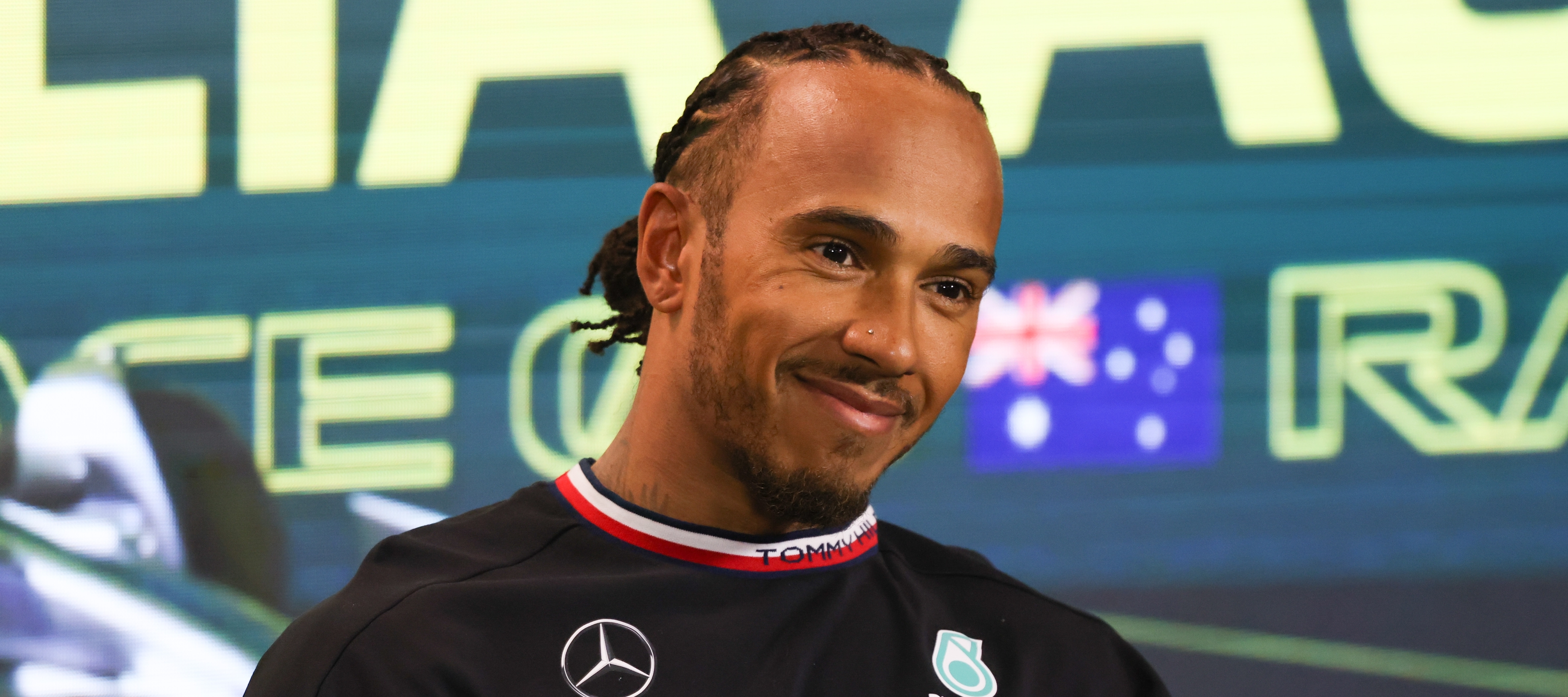 F1 racecar driver Lewis Hamilton is photographed 2023 at the Australian Formula 1 Grand Prix.