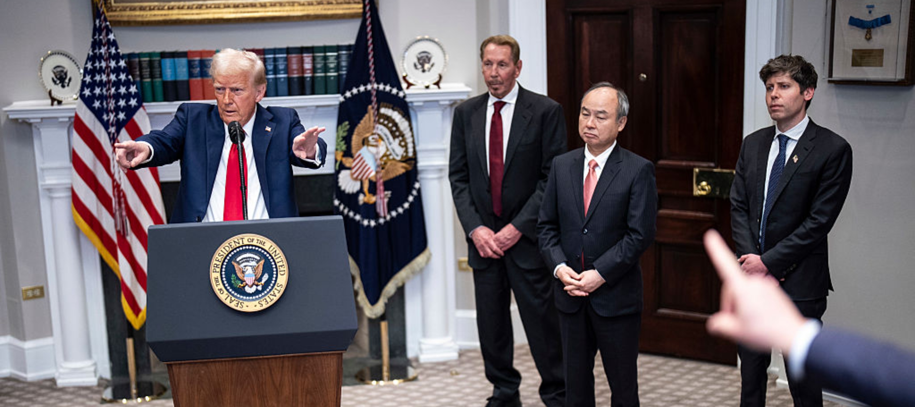Donald Trump speaks with tech CEOs at the White House.