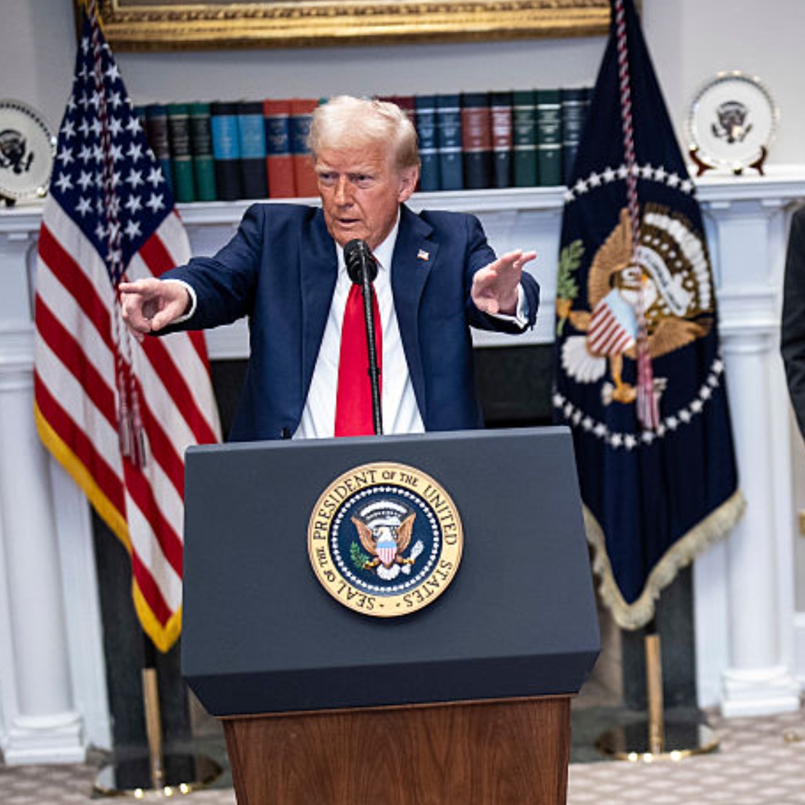 Donald Trump speaks with tech CEOs at the White House.