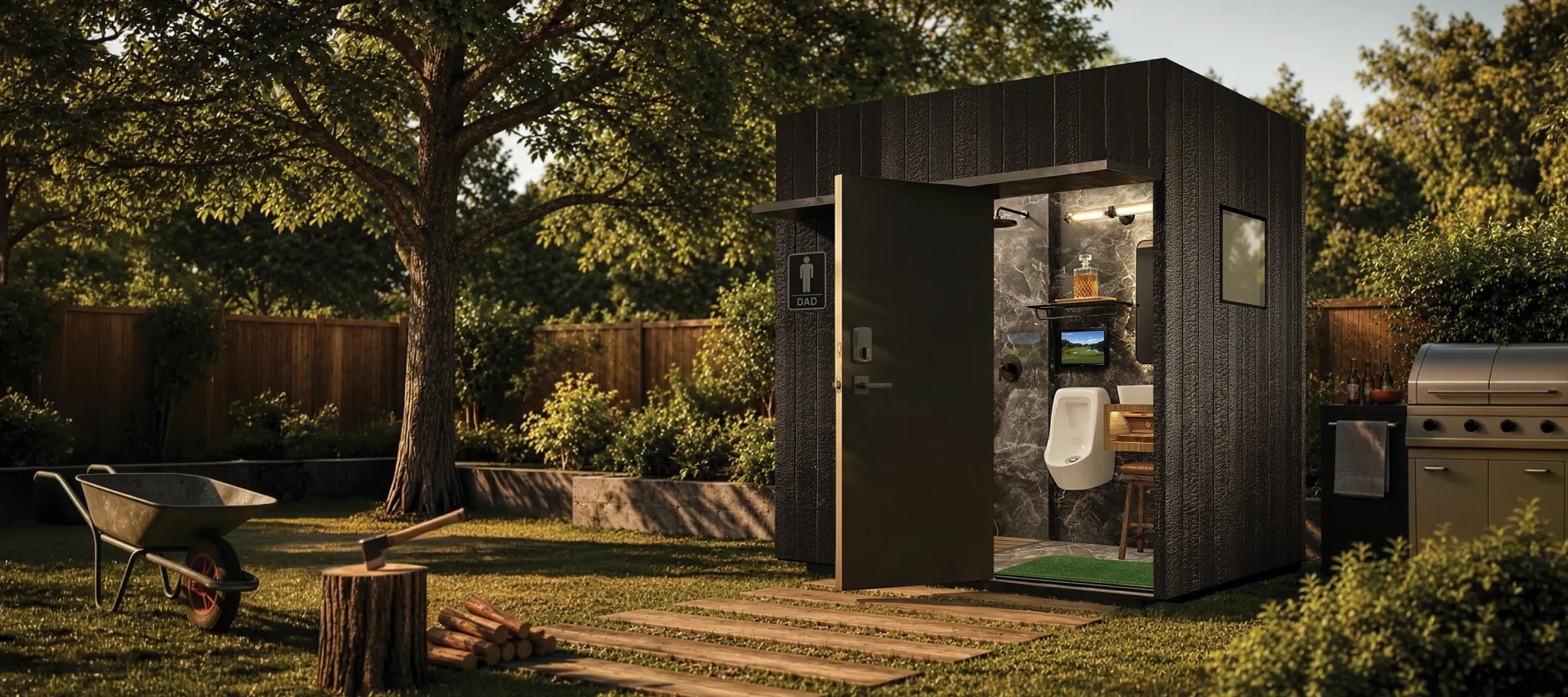 An artist's rendering of the Moen outdoor bathroom.
