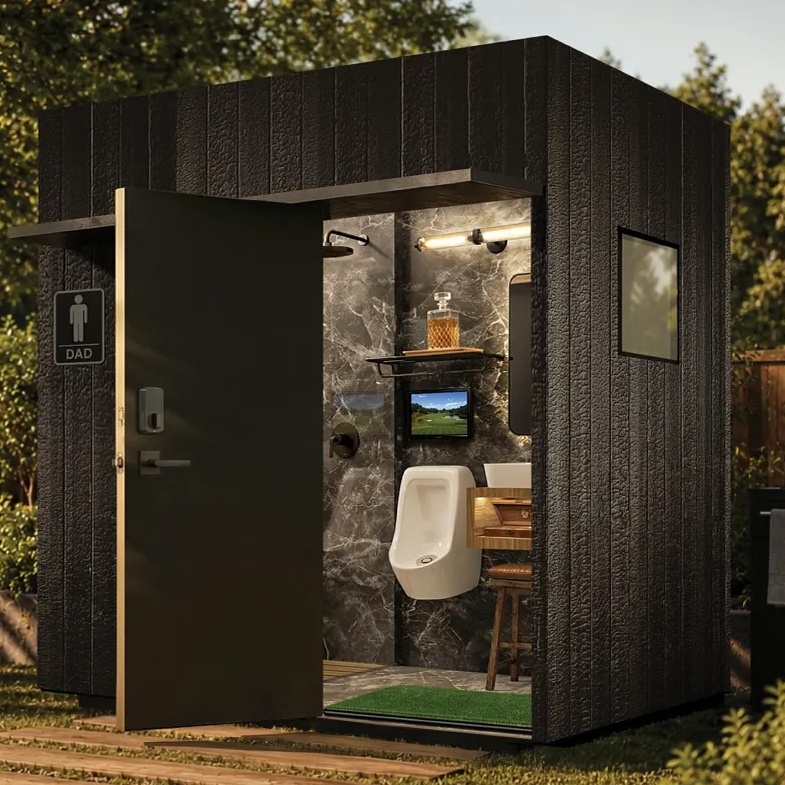 An artist's rendering of the Moen outdoor bathroom.